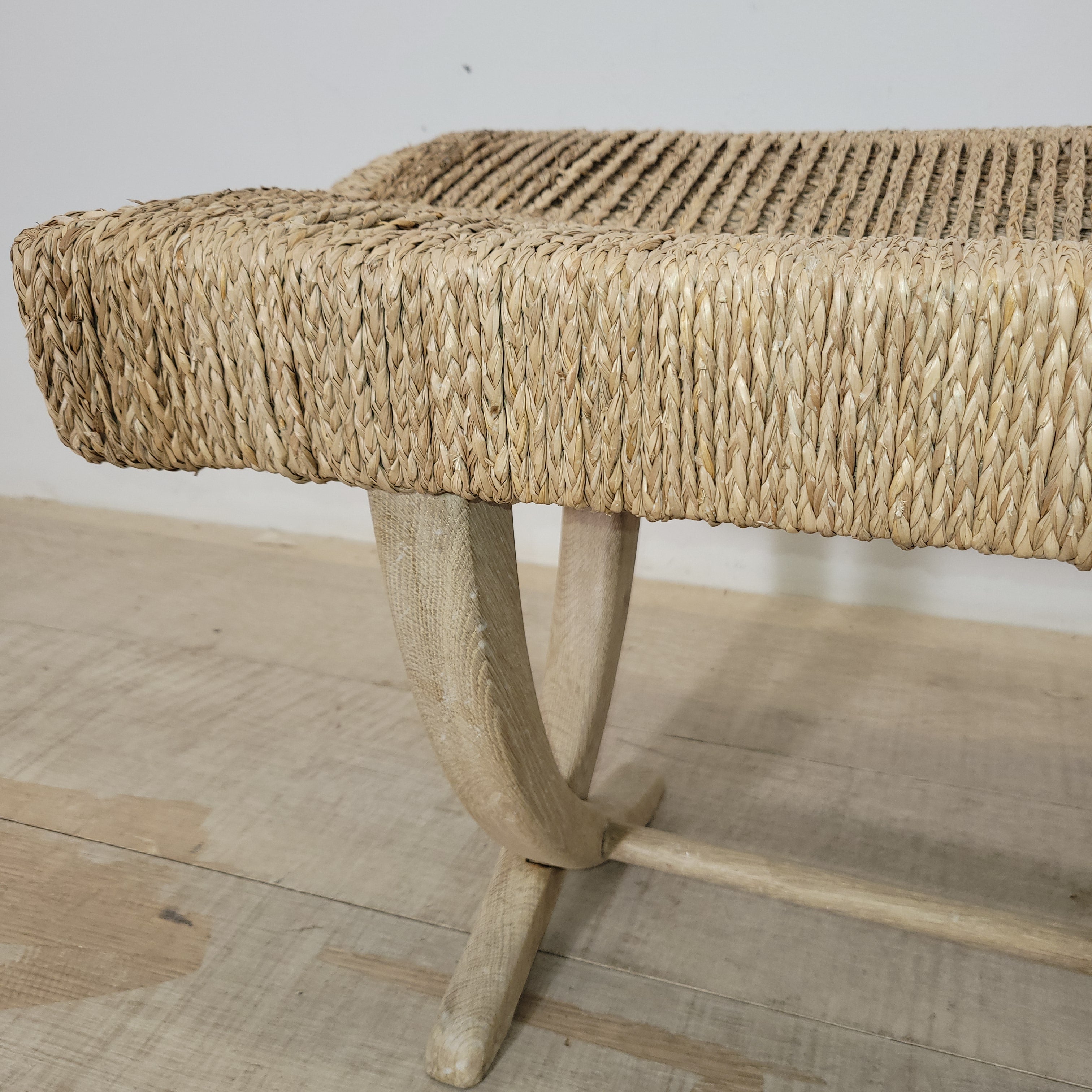 Lucca Studio Oak and Woven Rush Bench