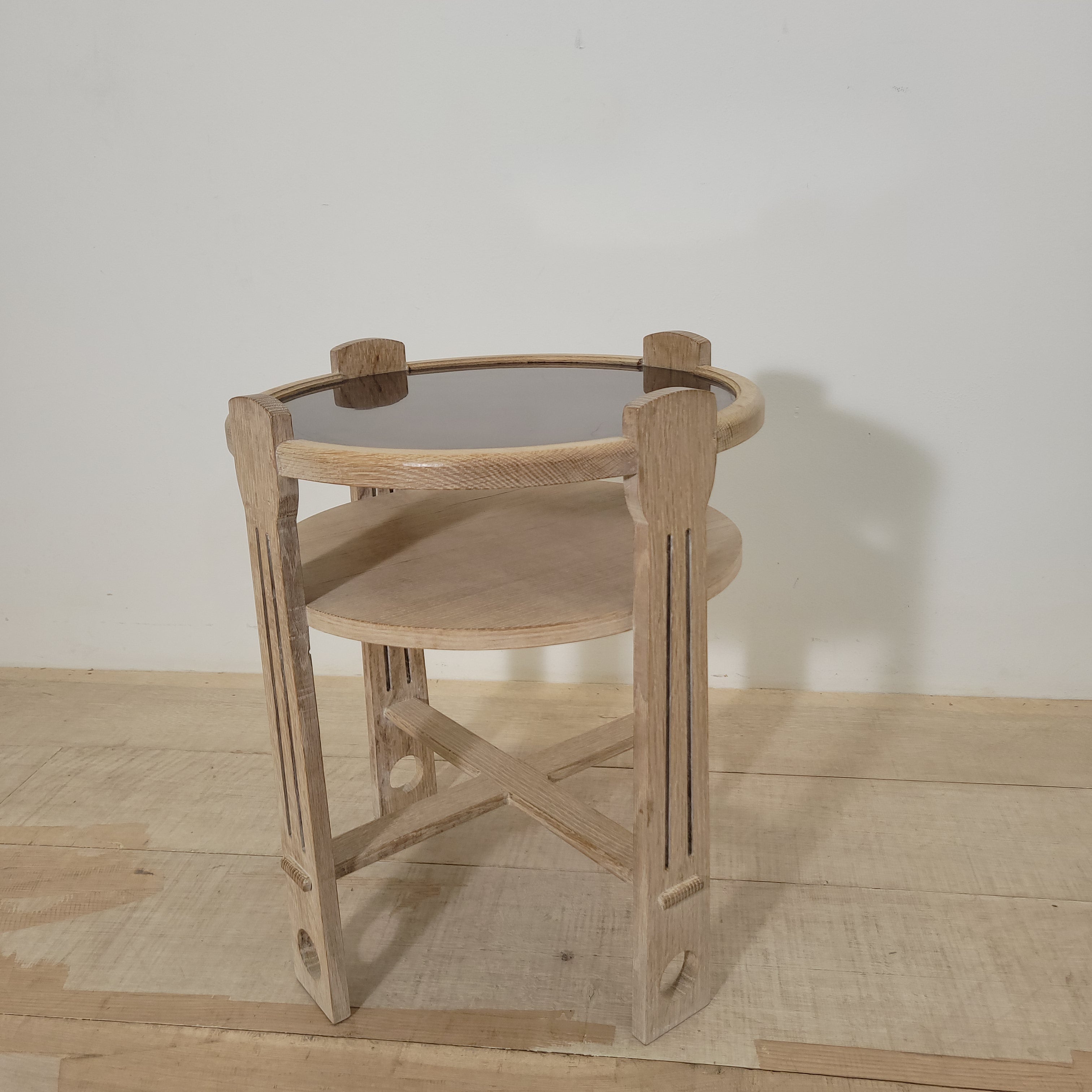 Limited edition oak and copper side table