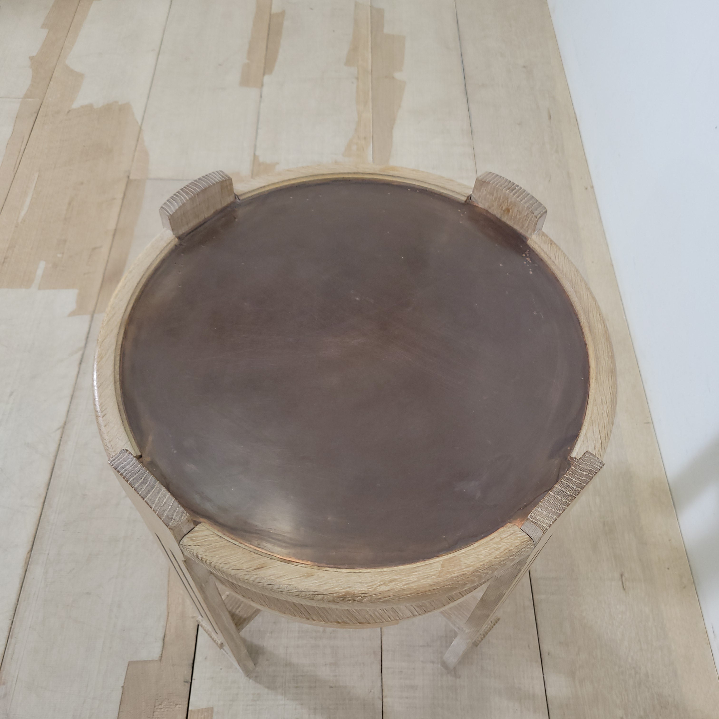 Limited edition oak and copper side table