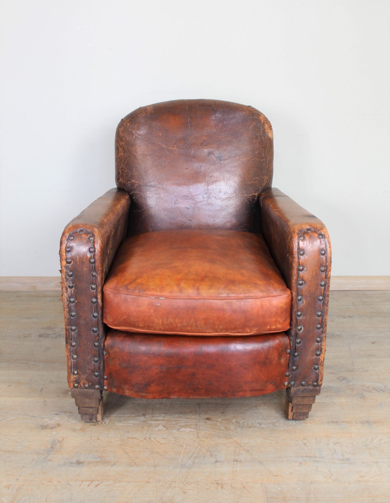 Single French 1940's Leather Club Chair