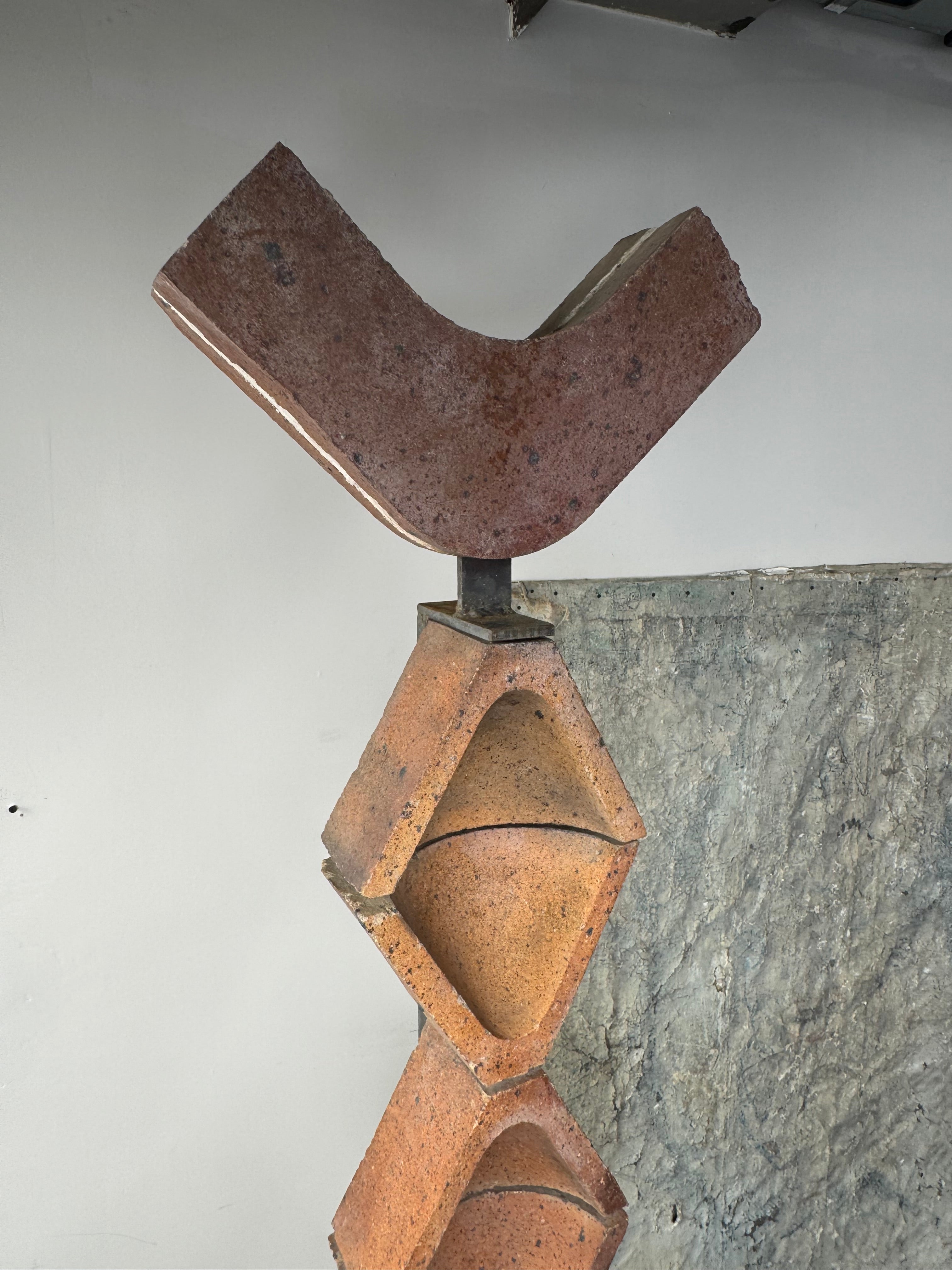 Pair 1970's Vintage Clay & Iron French Totems