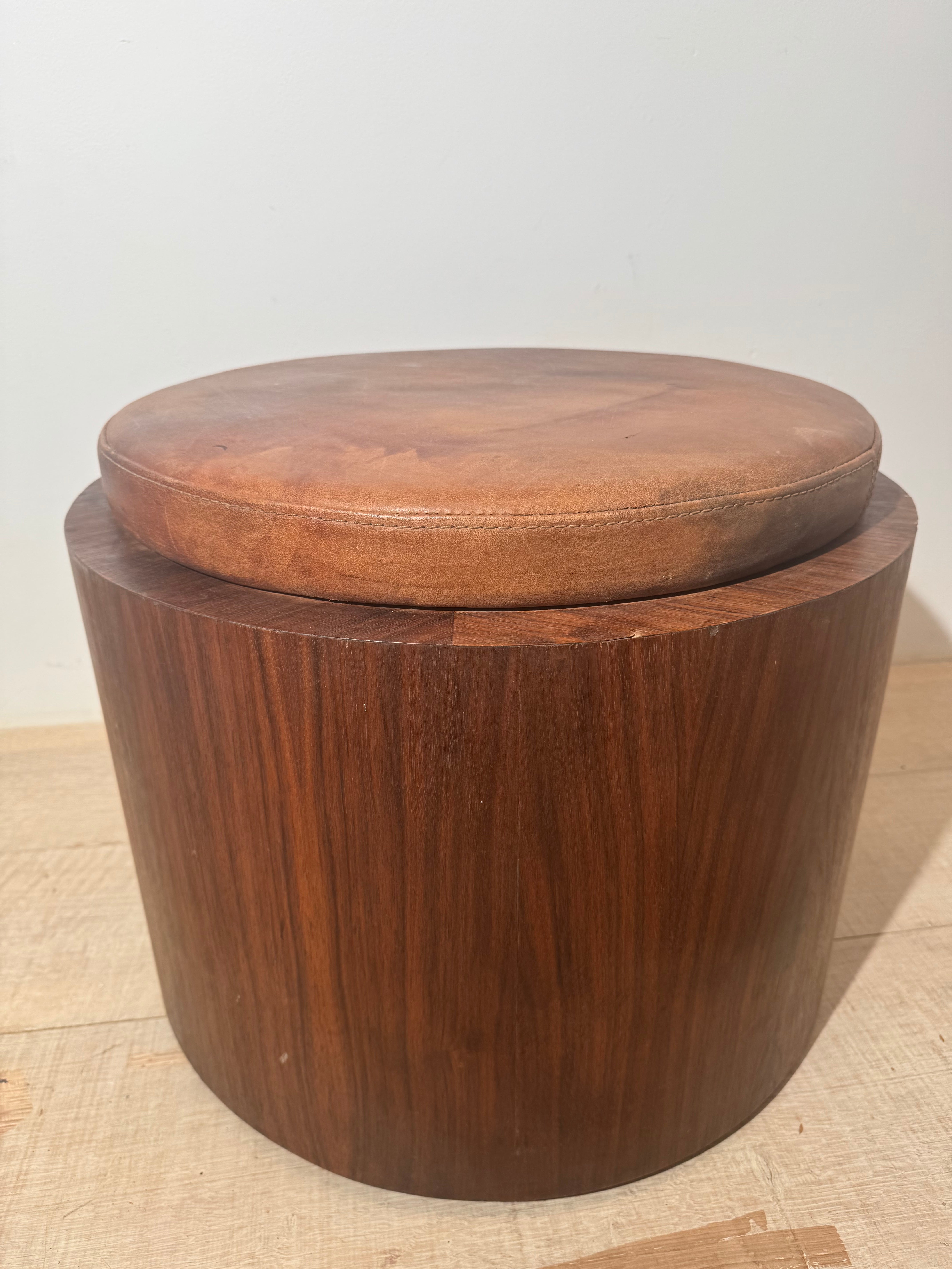 Lucca Studio Limited Edition Walnut and Vintage Leather Ottoman