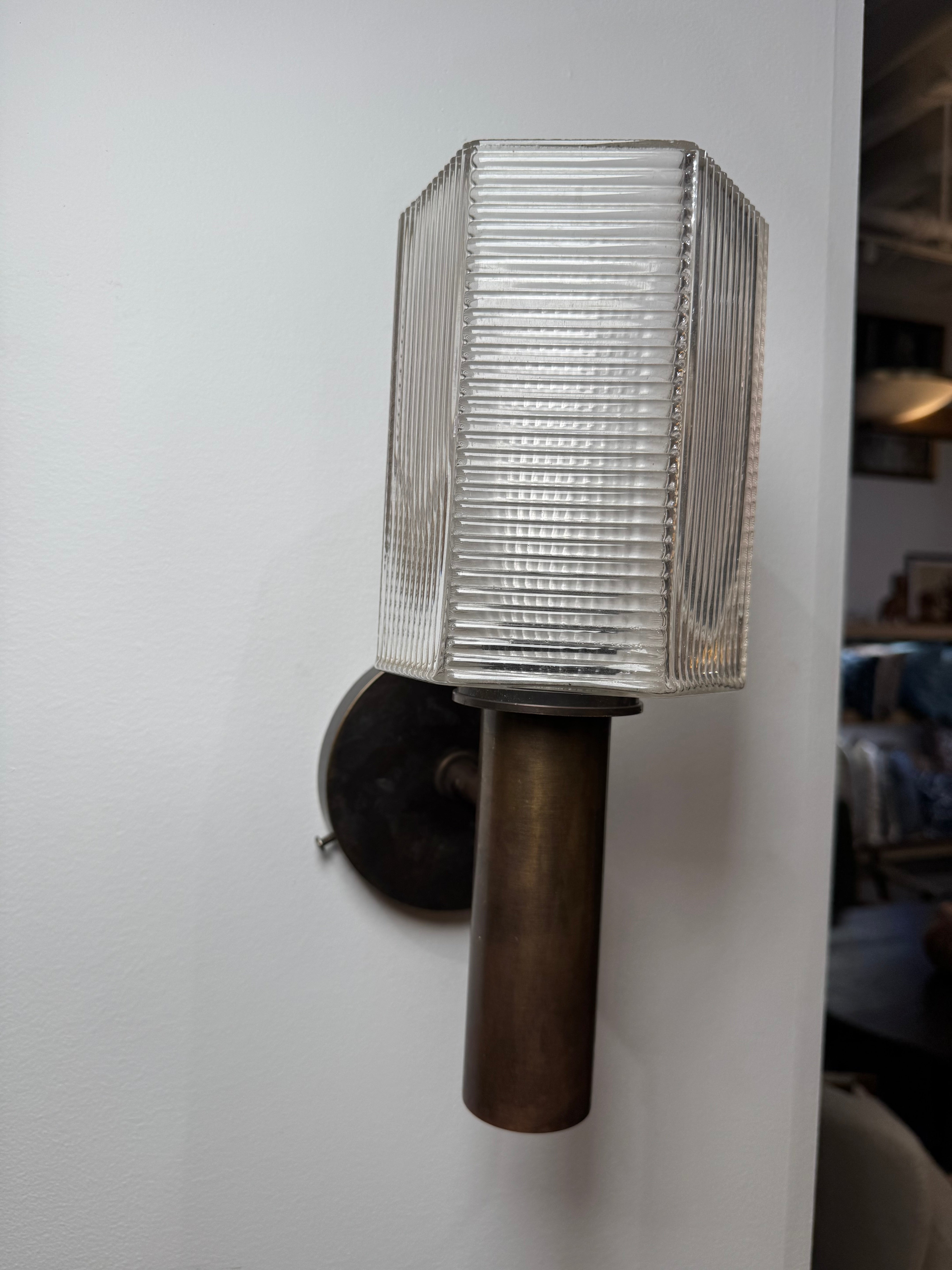 Pair Vintage Danish Brass & Glass Sconces