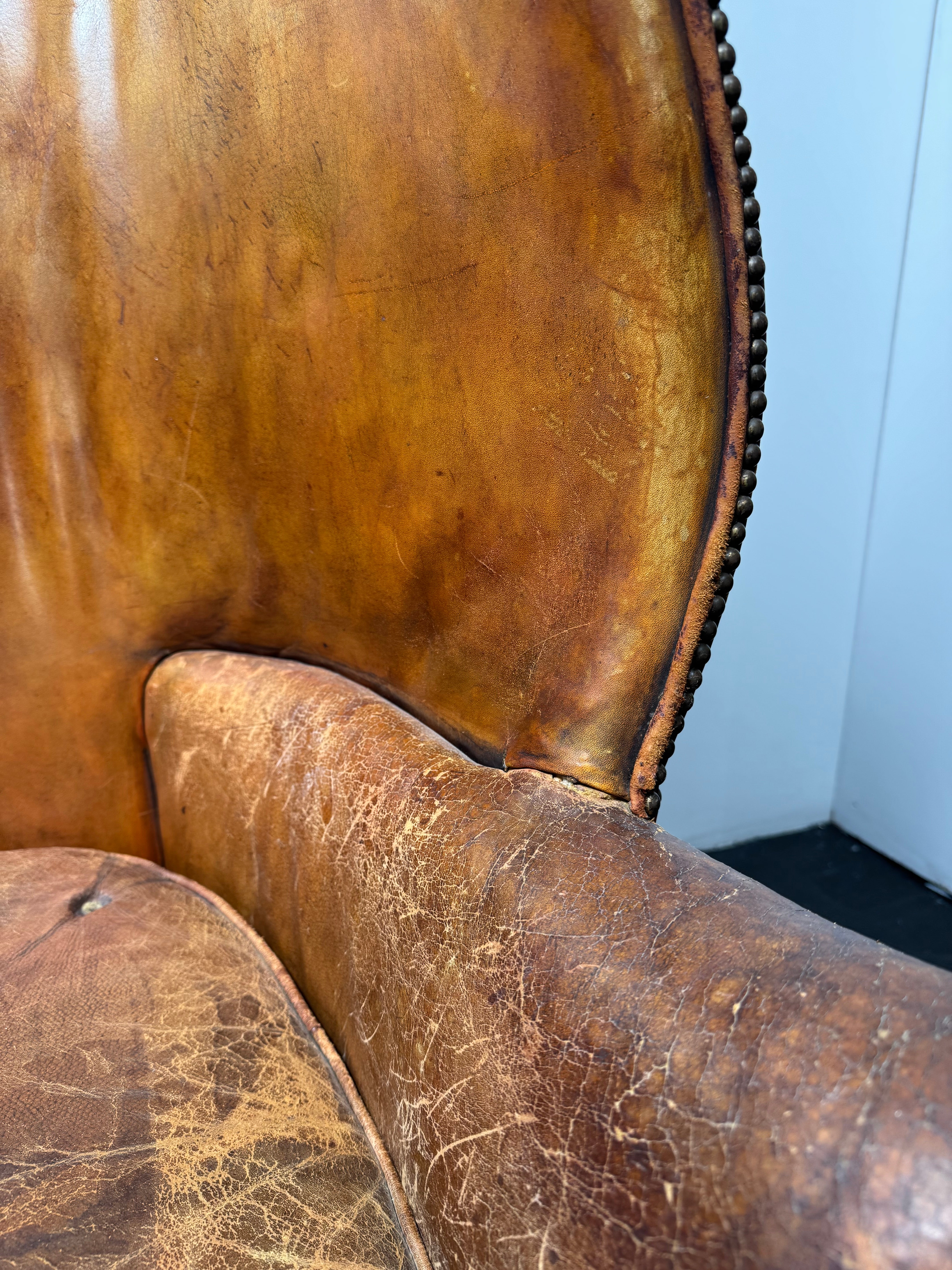 English 19c Leather Wingchair