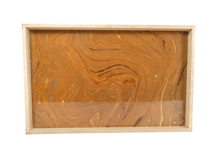 Limited Edition Oak Tray with Vintage Italian Marbleized Paper