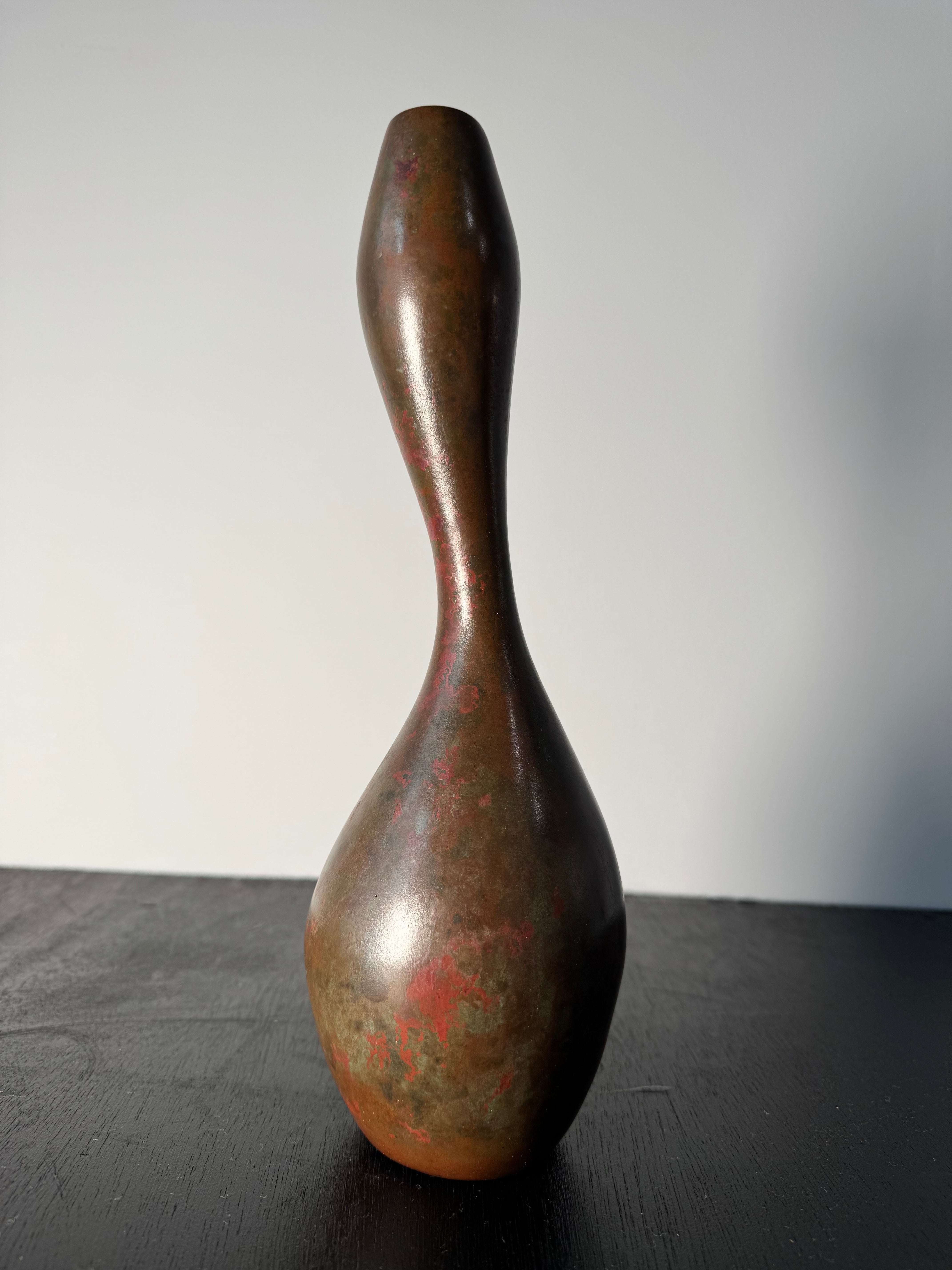 Vintage Japanese Bronze Vase in Unusual Shape