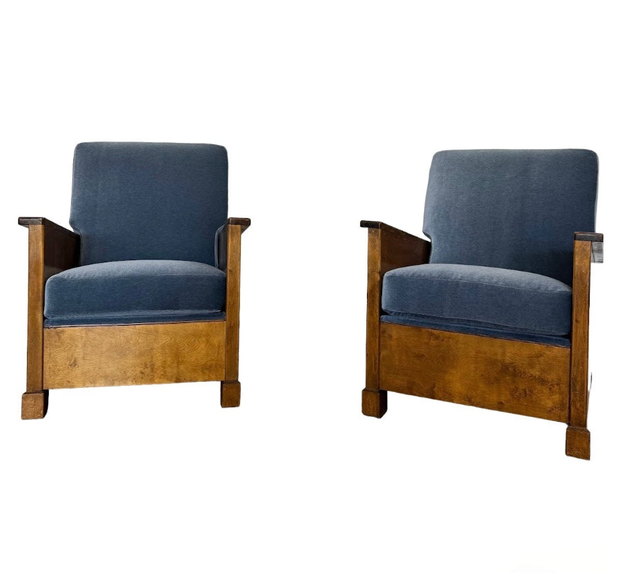 Pair of Exceptional  Burl Wood Swedish Grace Arm Chair