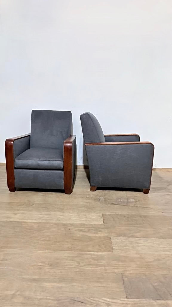 Pair of French Art Deco Arm Chairs in Italian Cashmere