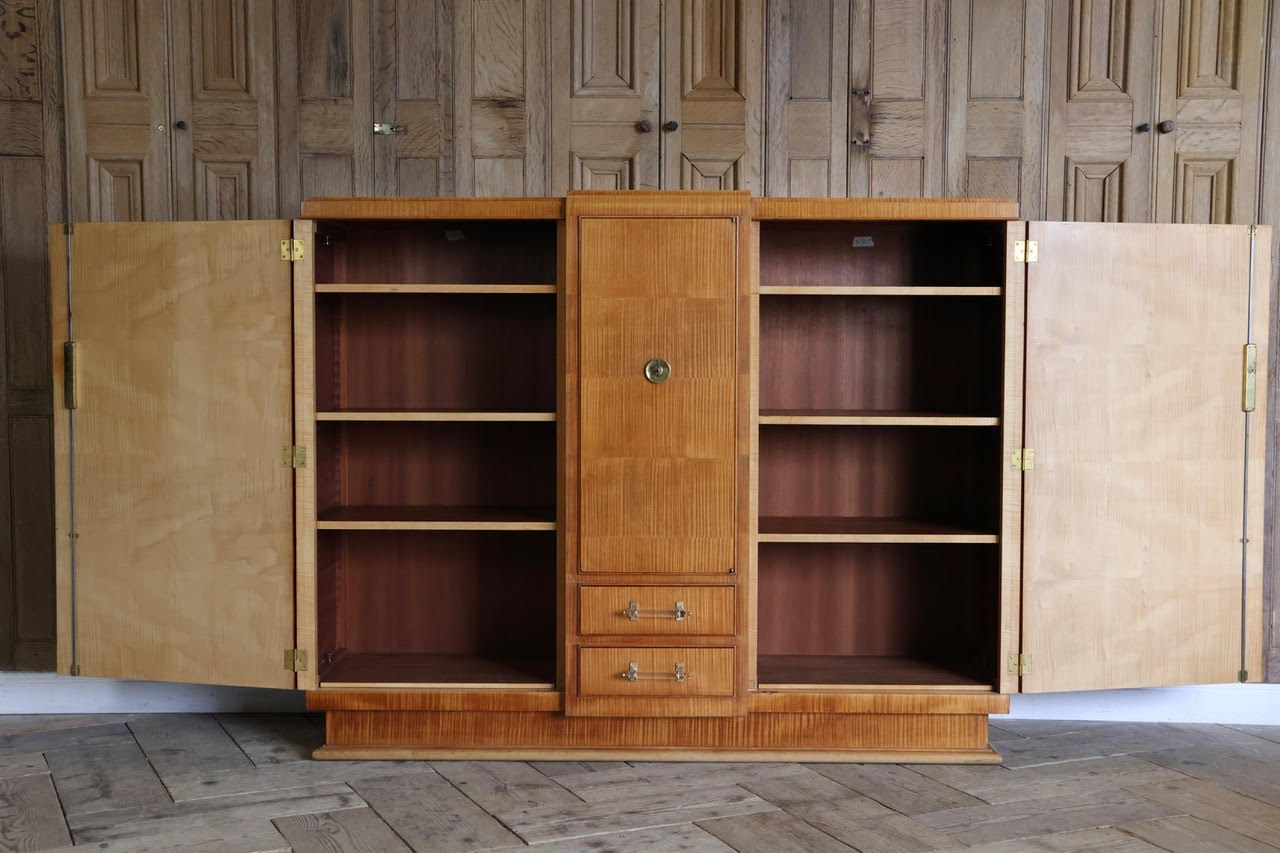 Signed Original Jules Leleu Sycamore Cabinet/ Bookcase