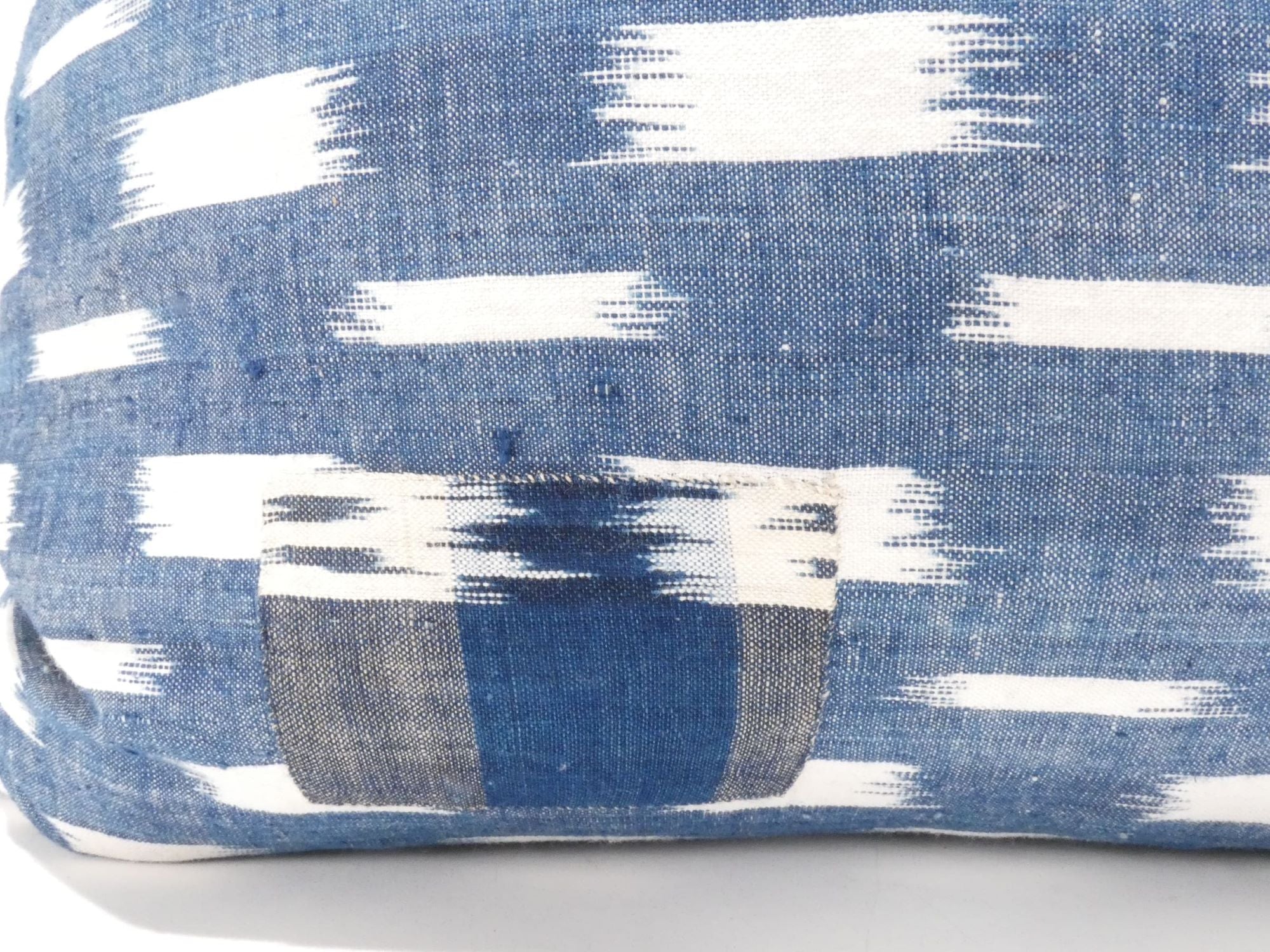 Rare 18th French Indigo Flamme Ikat Textile Pillow