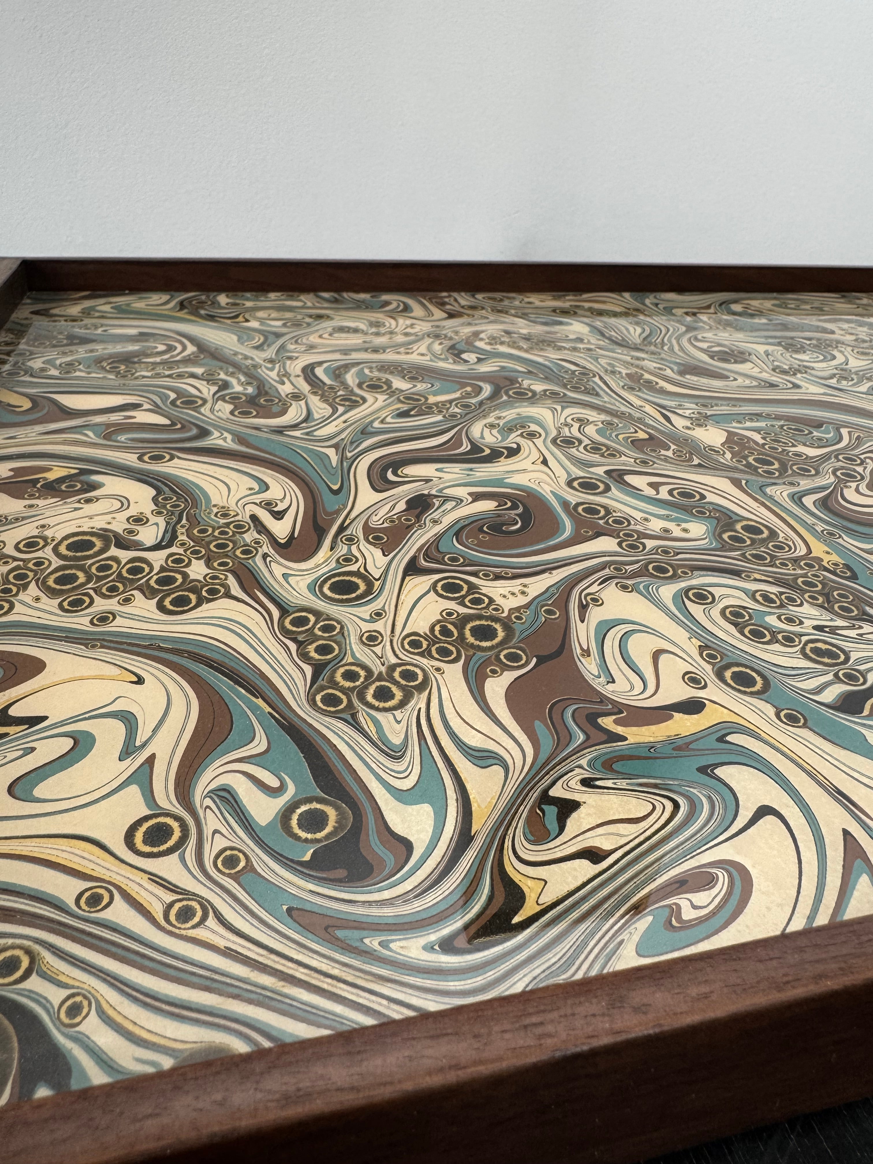 Limited Edition Walnut & Vintage Italian Marbleized Paper Tray