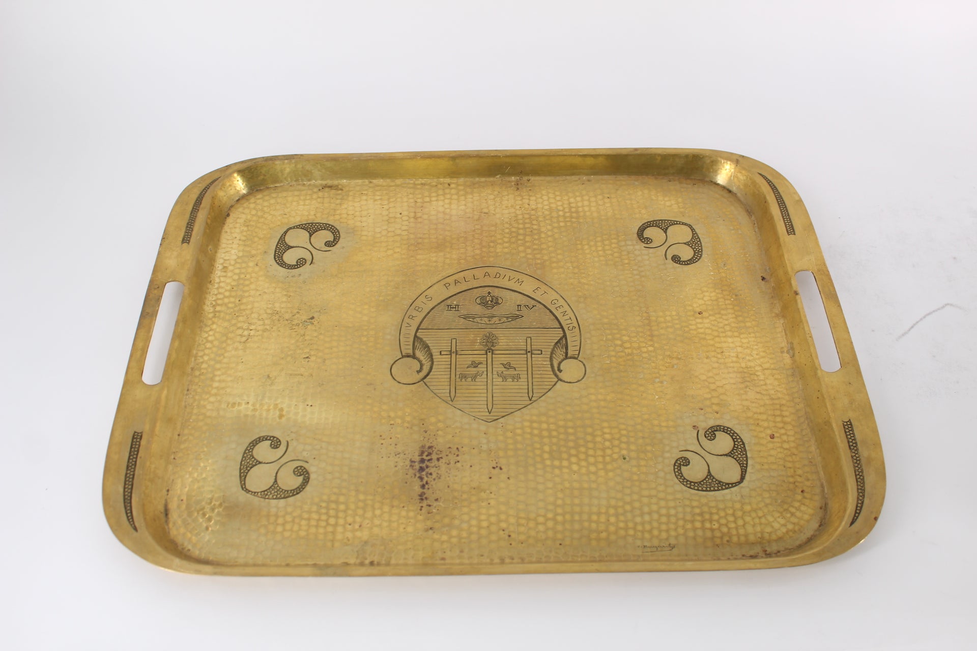 Antique Hand Engraved Brass Table Tray