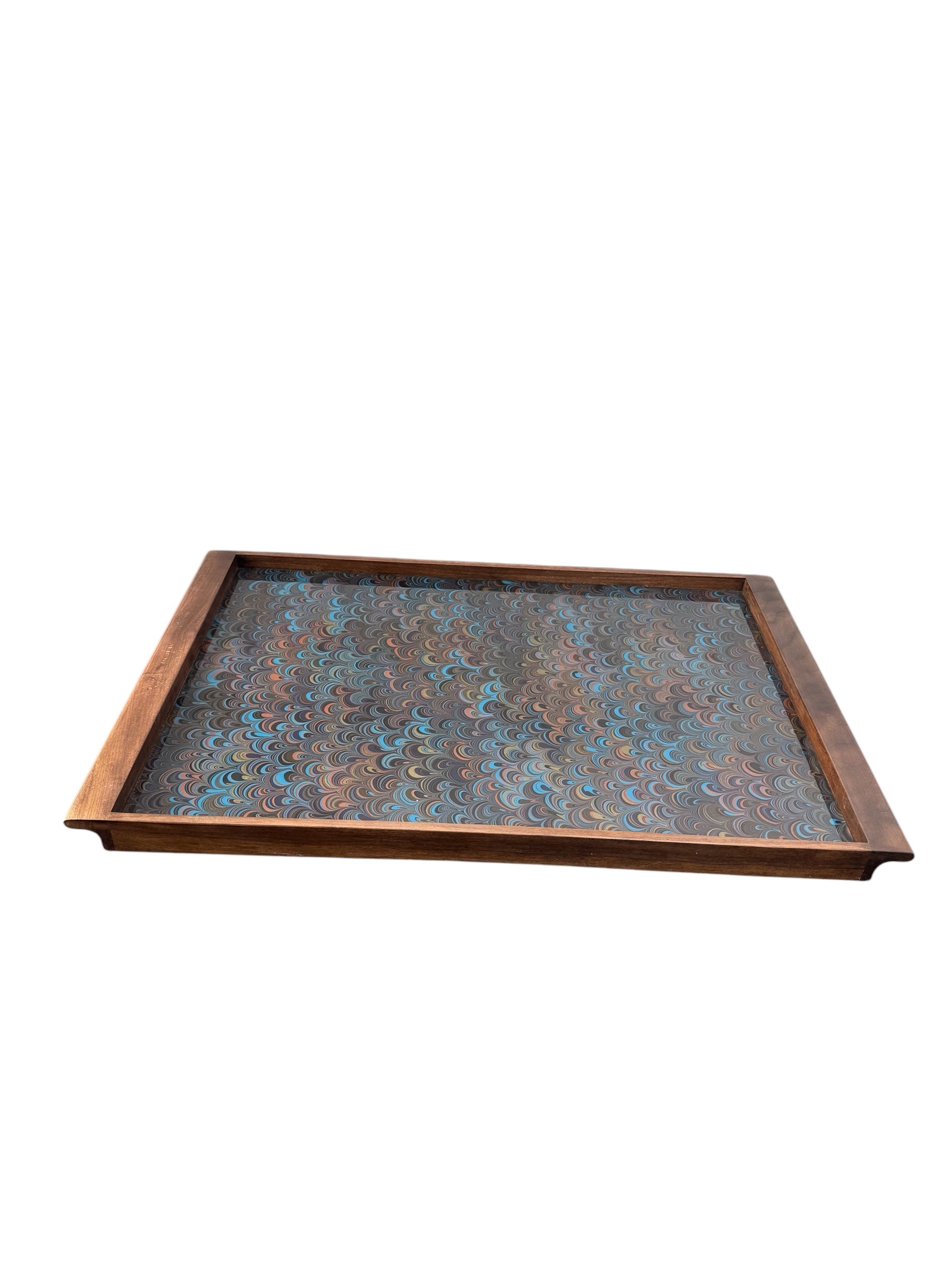 Limited Edition Walnut & Vintage Italian Marbleized Paper Tray