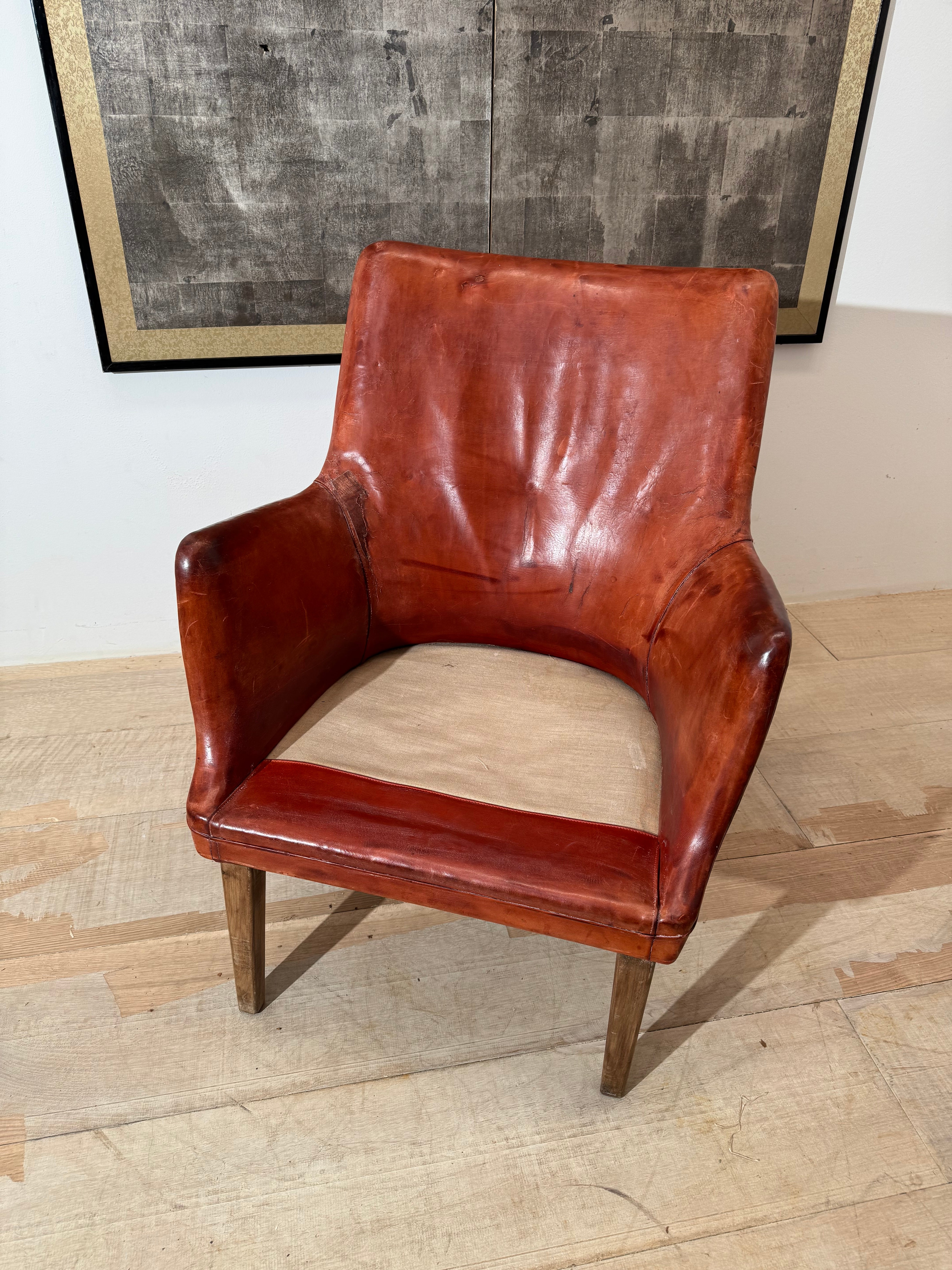 Original Vintage Arne Vodder Danish Leather Chair in Scruffy Condition