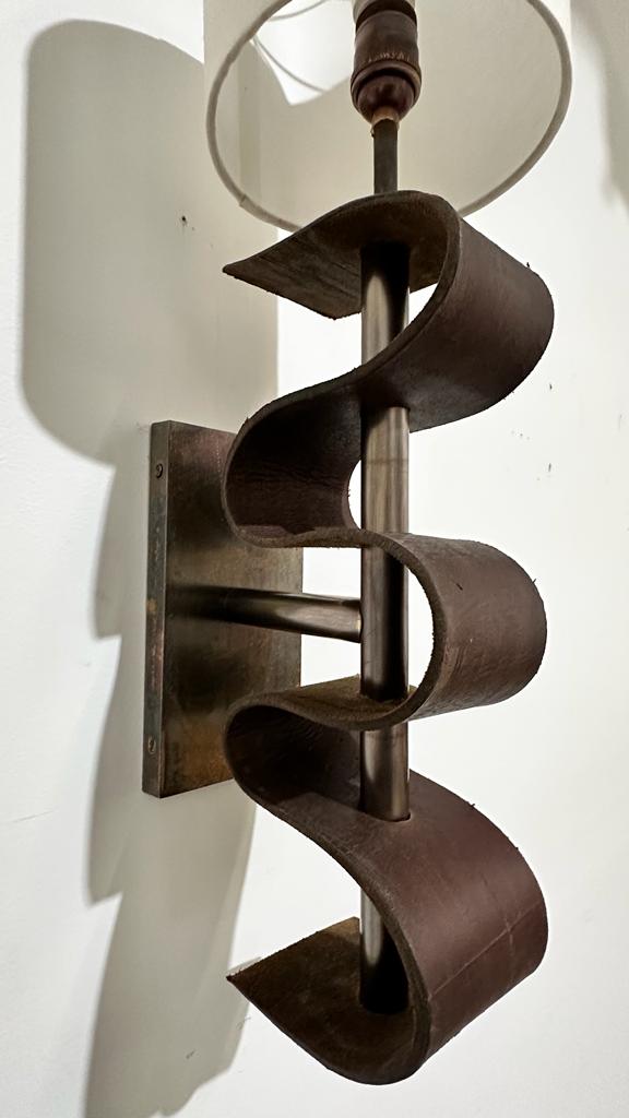 Pair of Lucca Studio Currier Sconces in Bronze and Leather