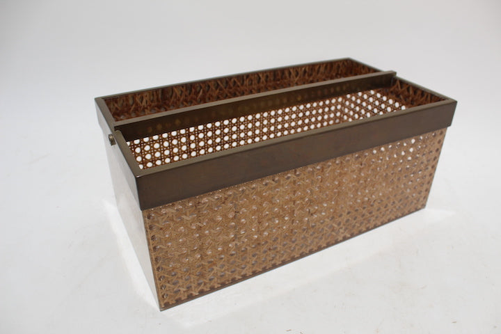 Vintage French Cane & Lucite Wine Holder  Woven Cane Basket