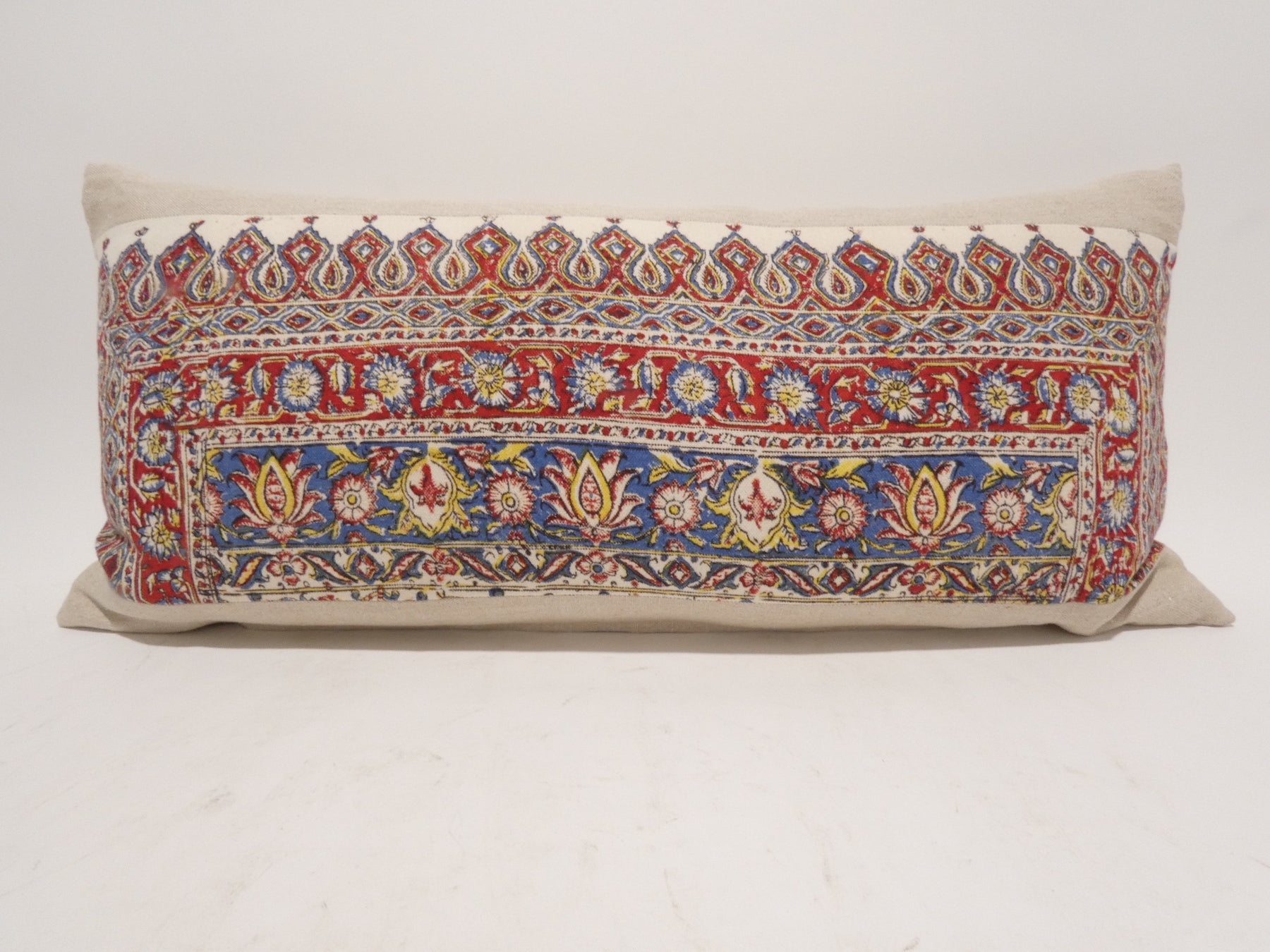 19th Century Persian Floral Motif Textile Lumbar Pillow