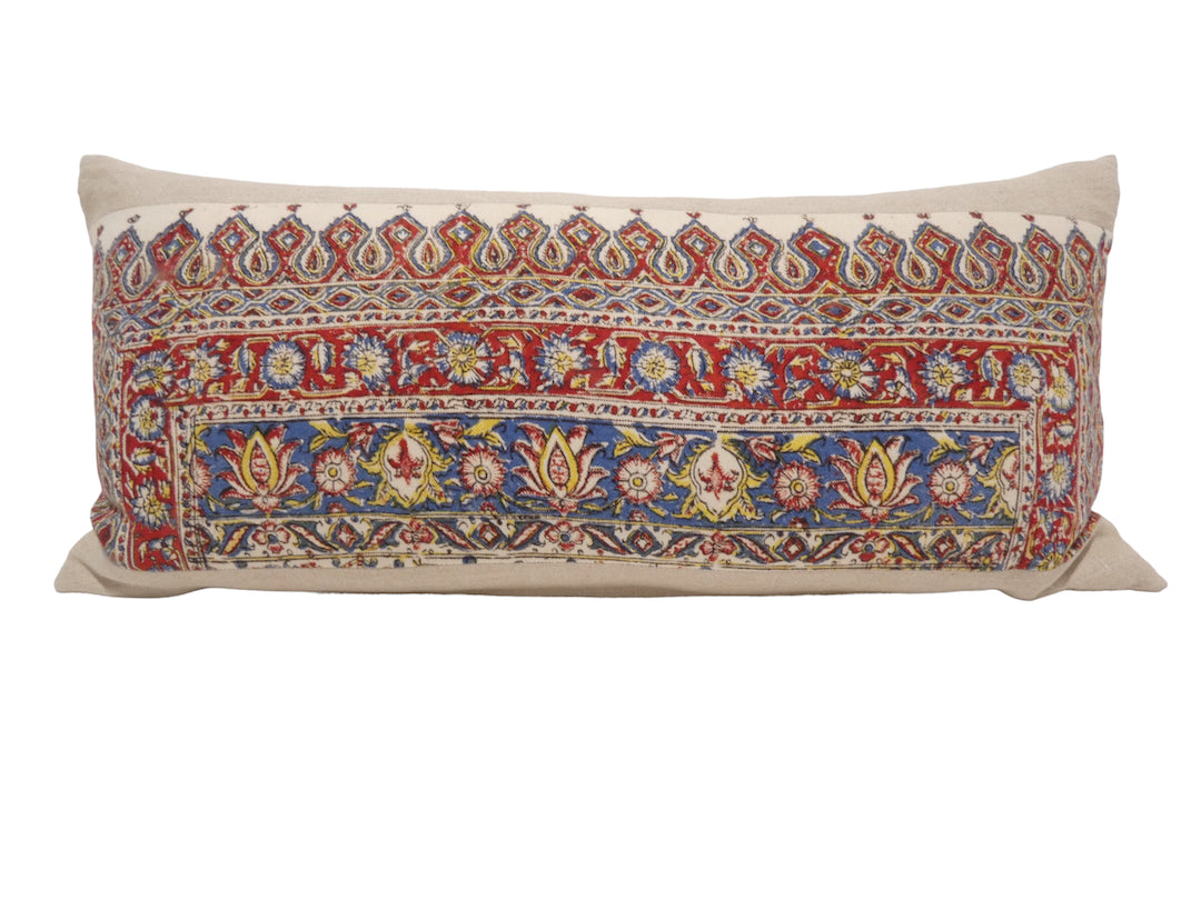 19th Century Persian Floral Motif Textile Lumbar Pillow