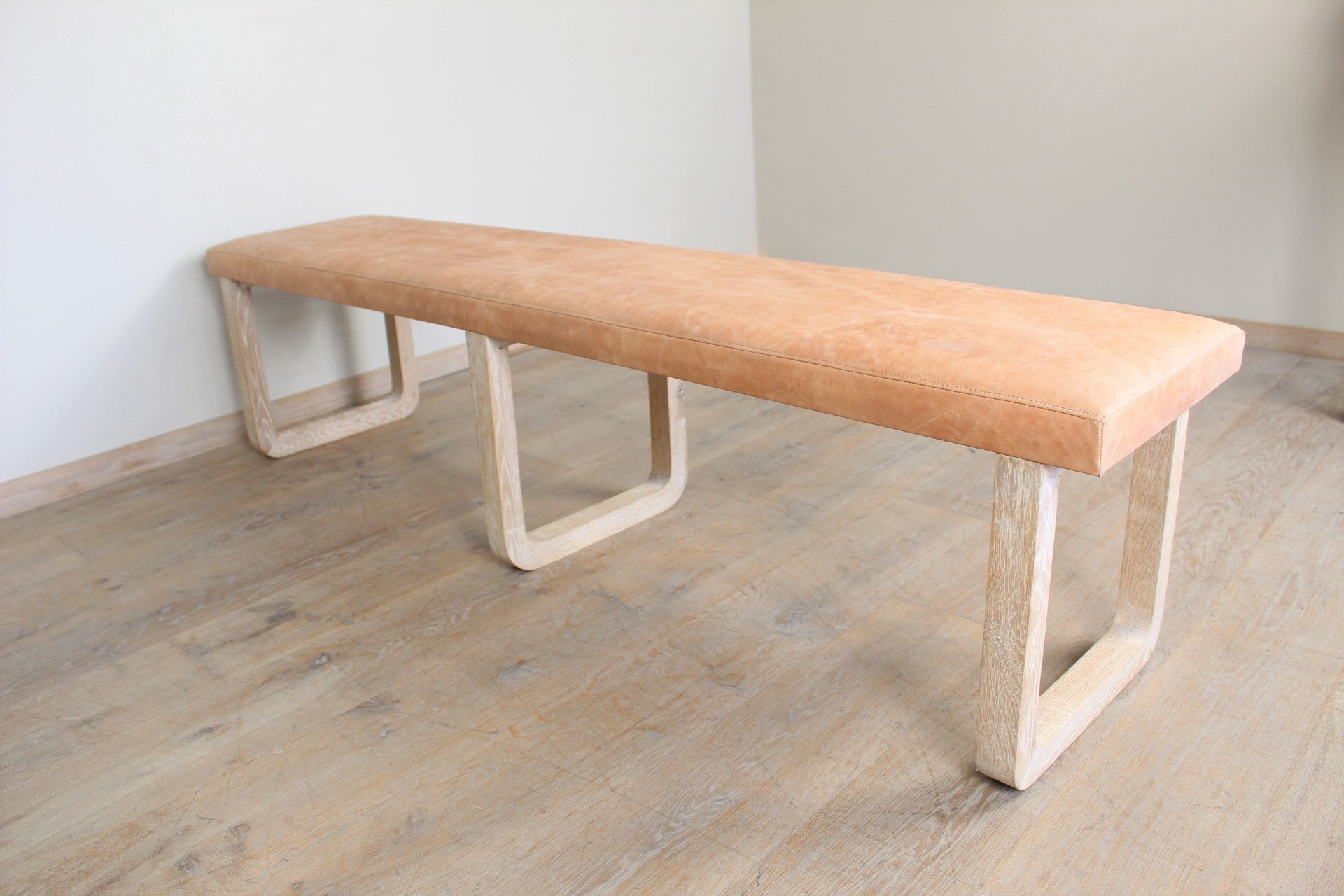 Lucca Studio Samuel Oak and Vintage Leather Bench