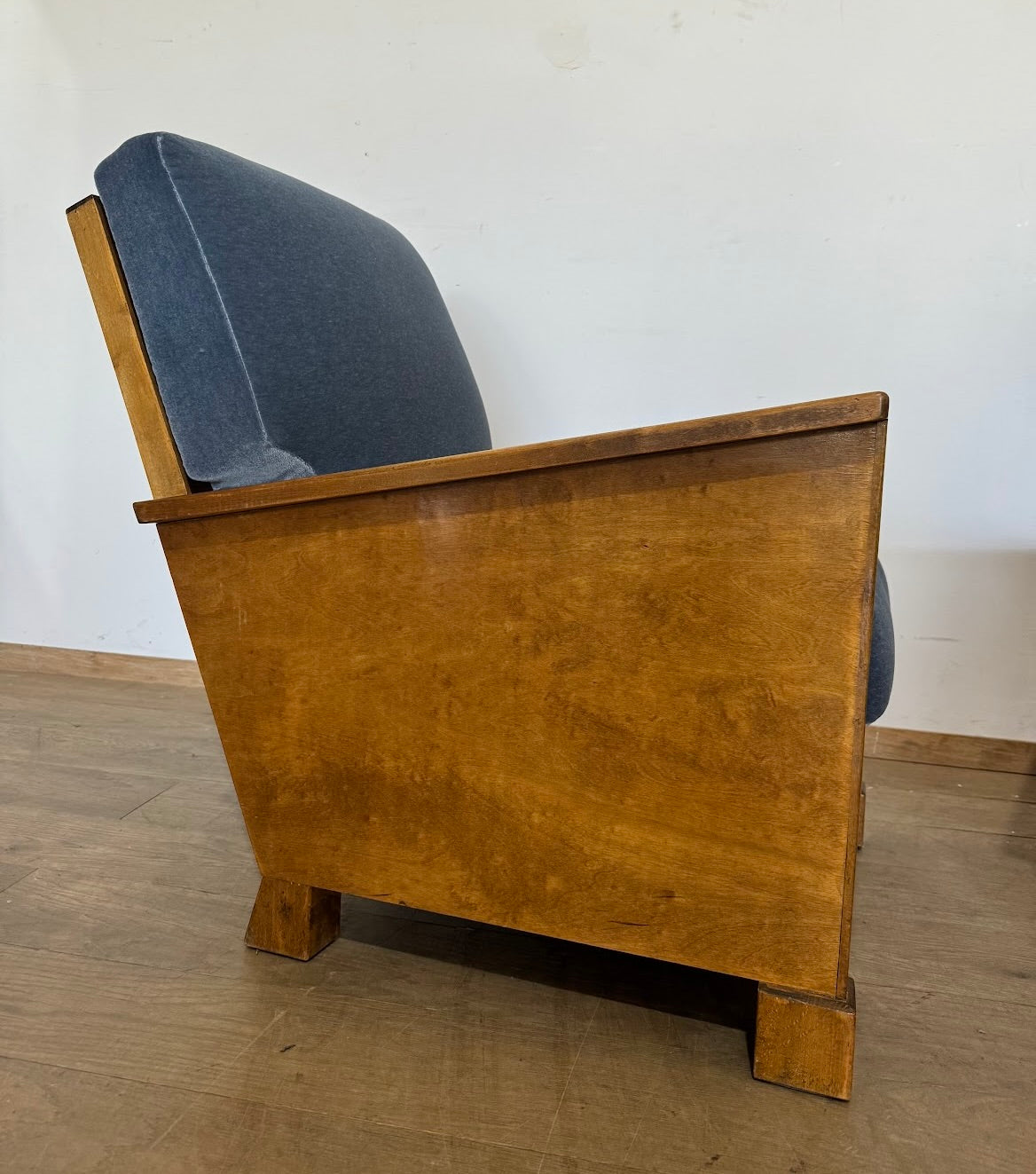 Pair of Swedish 1930's Burl Wood  Arm Chair in Italian Mohair