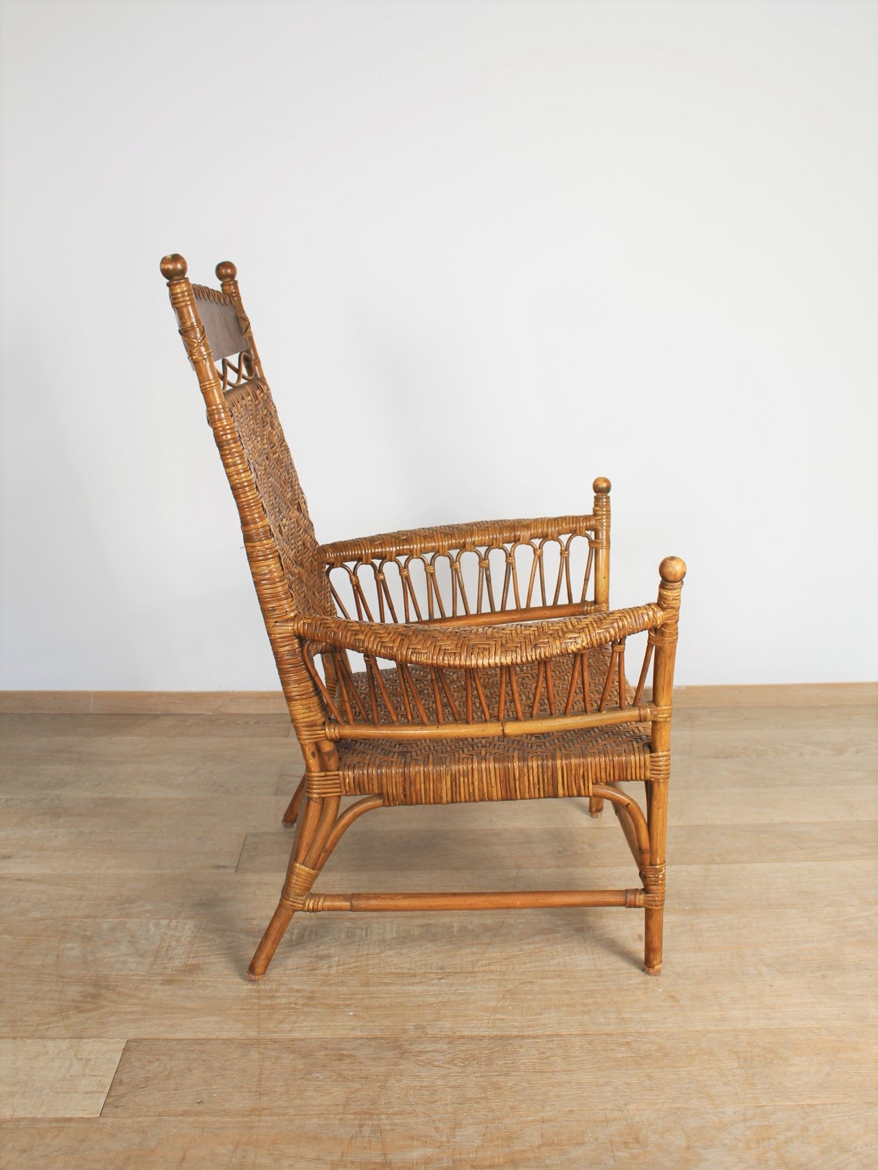 American 1900's Rattan and Beech Arm Chair