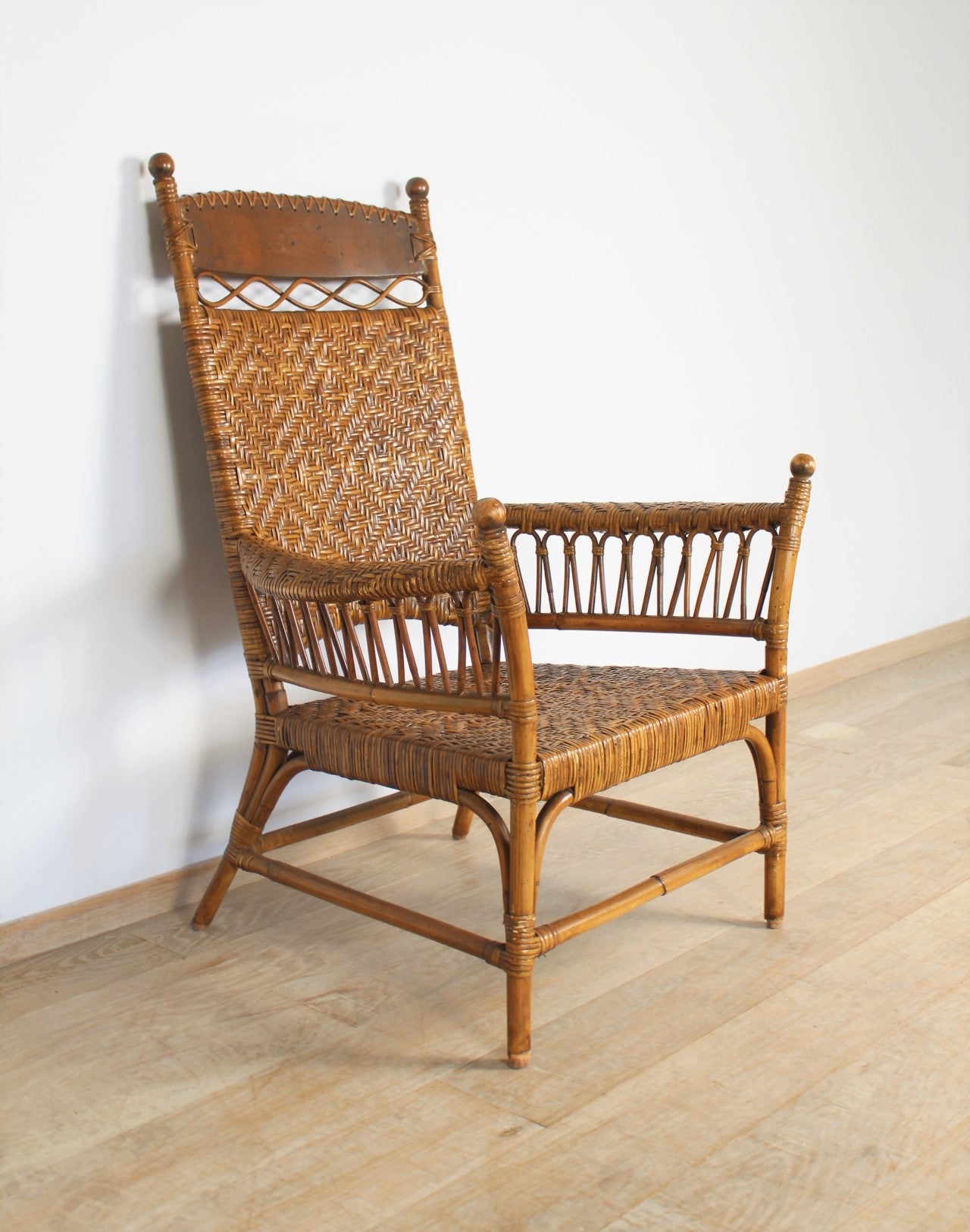 American 1900's Rattan and Beech Arm Chair