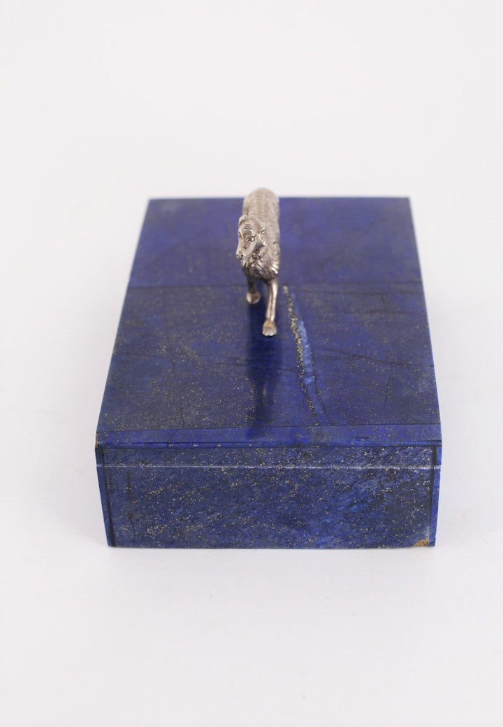 Modern Lapis Lazuli Box with Silver Dog Handle