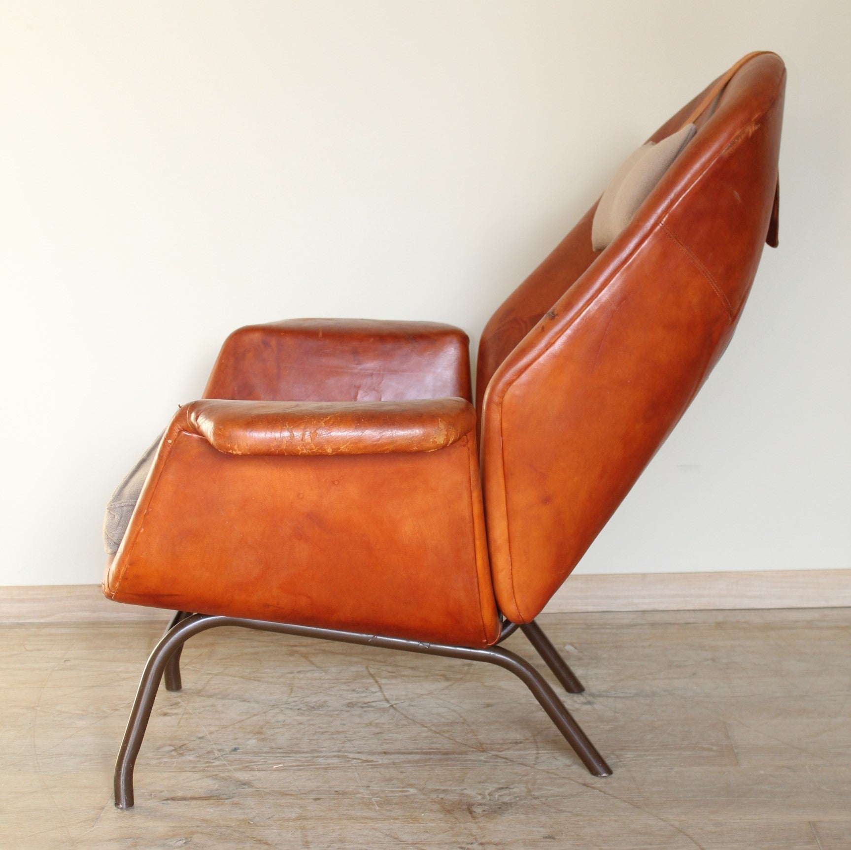 Danish Lounge Chair In Leather With Steel Frame