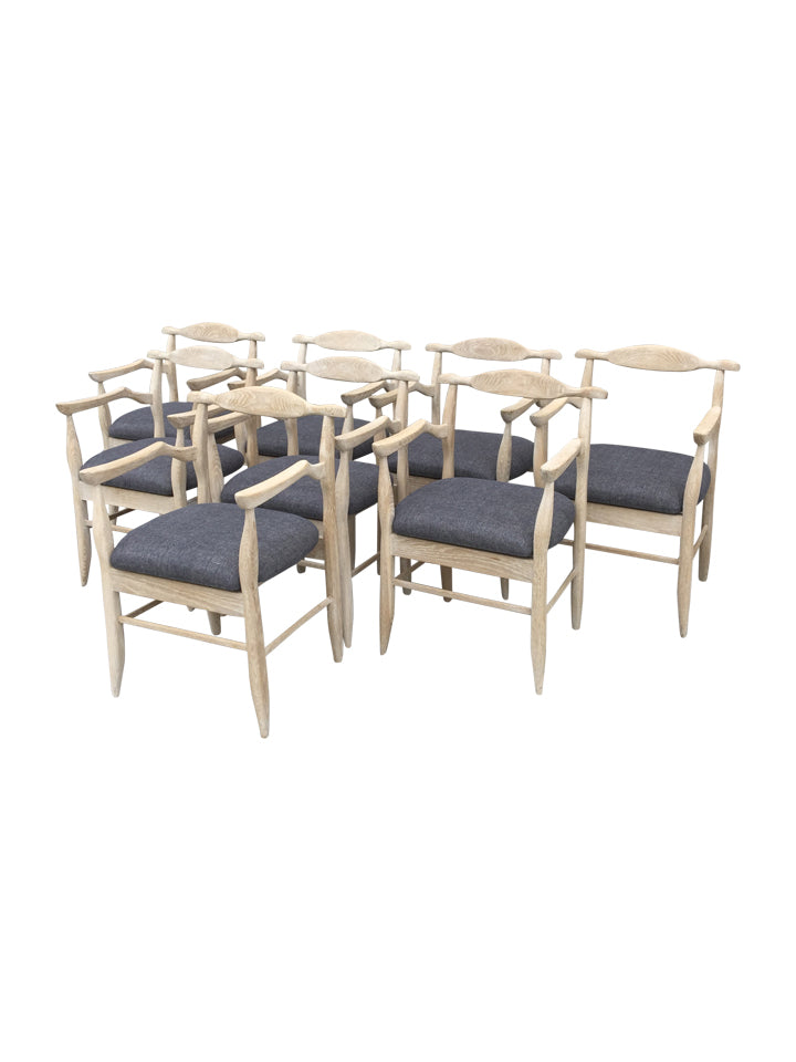 Set of (8) Guillerme & Chambron Oak Dining Chairs