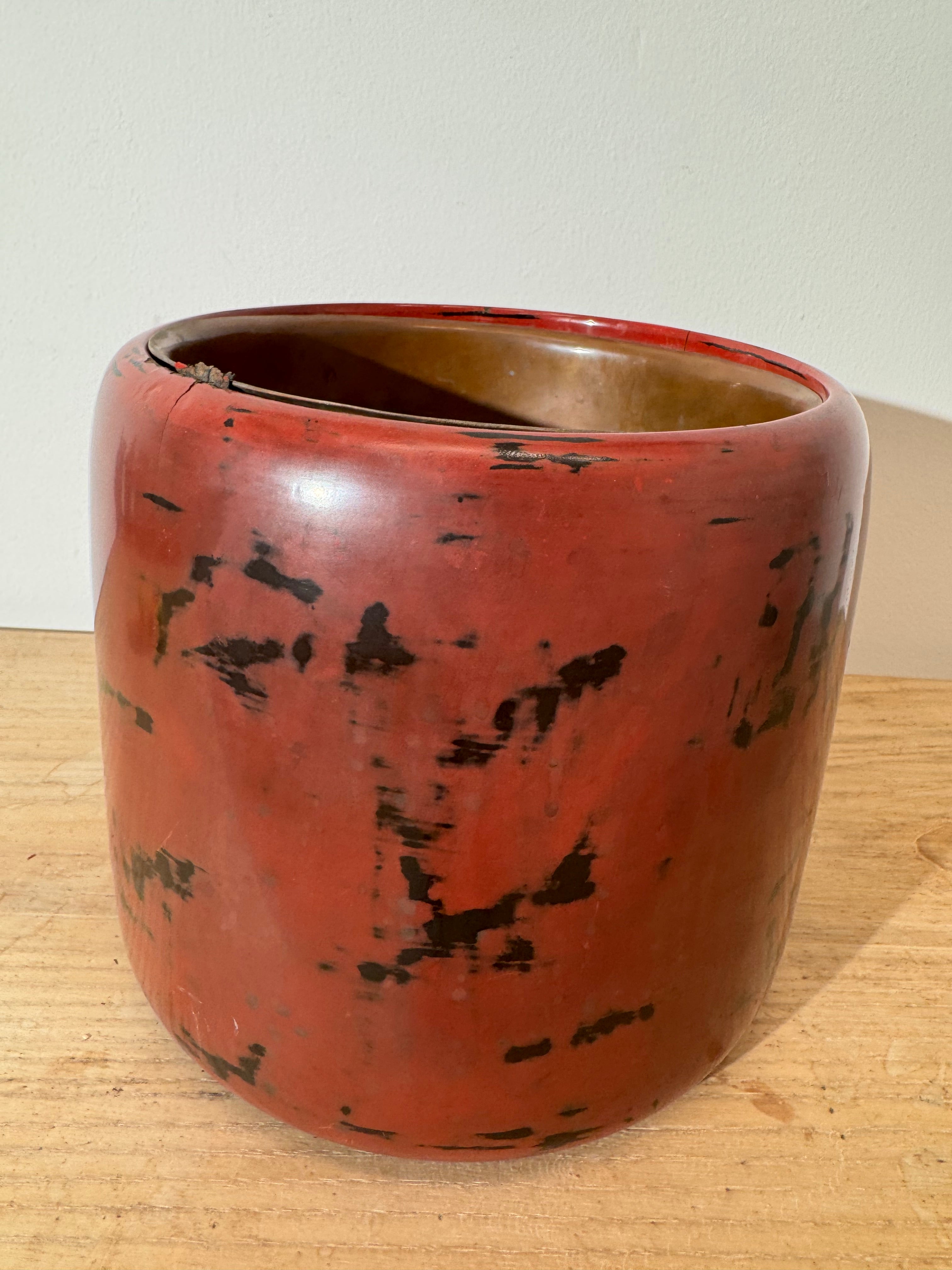 Vintage Japanese Red & Black Lacquerware Pot