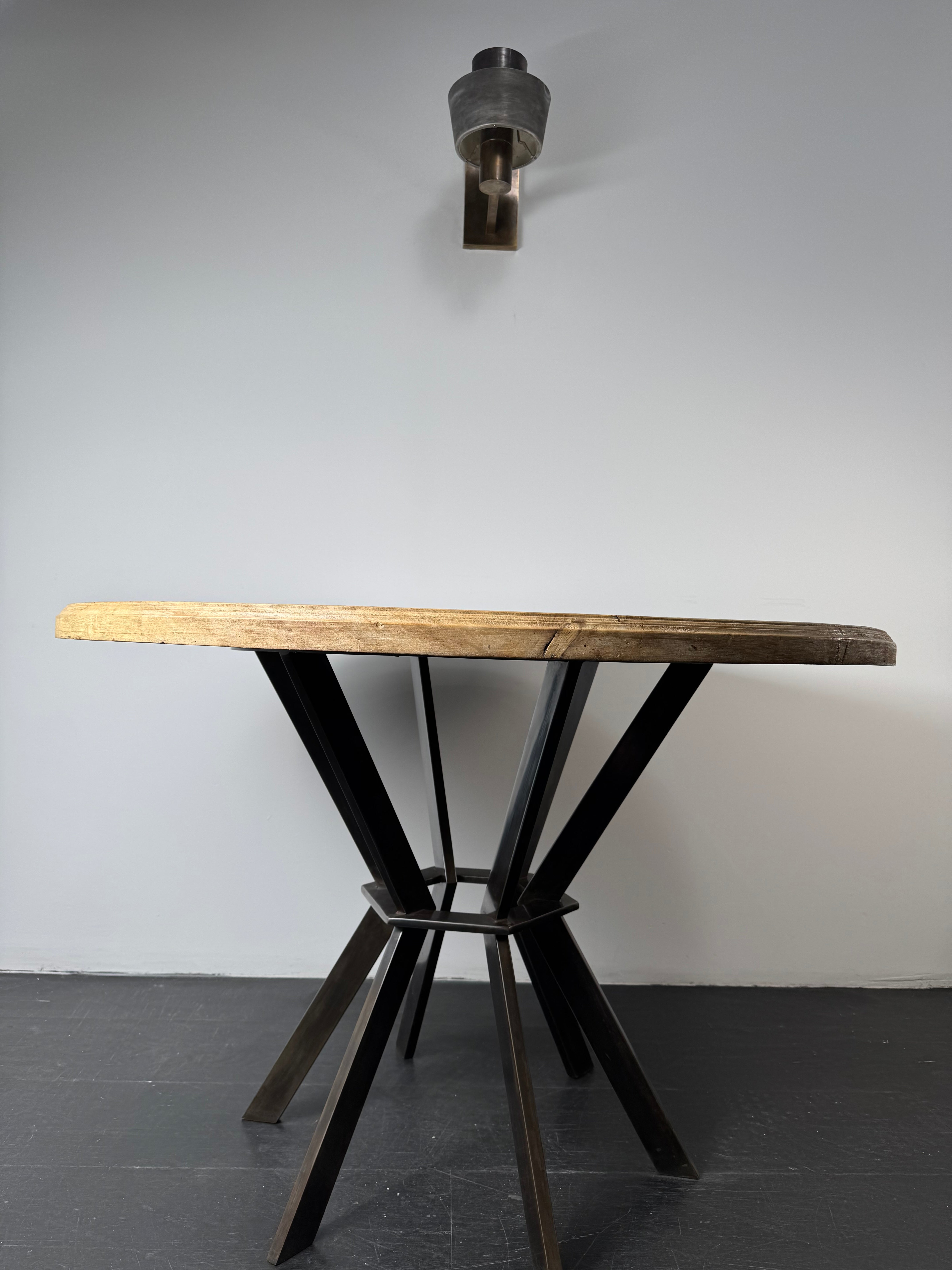 Limited Edition Burl Sycamore & Oxidized Metal Center Table