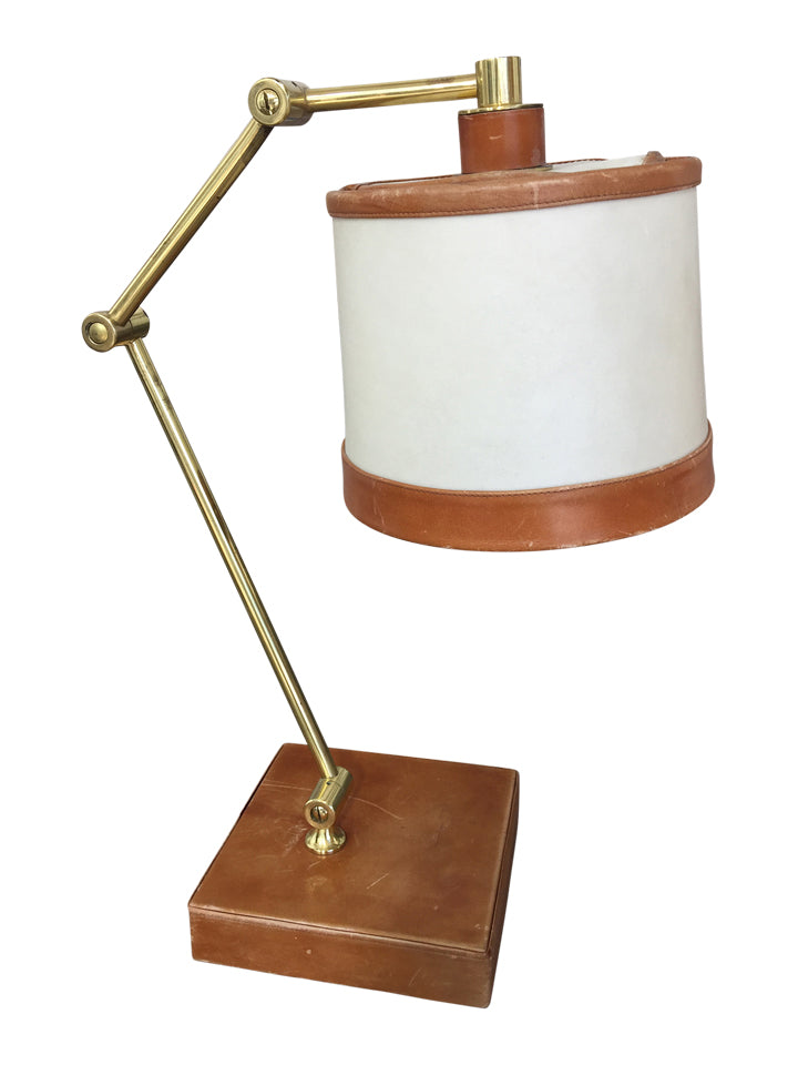 Exceptional French Mid Century Leather Desk Lamp