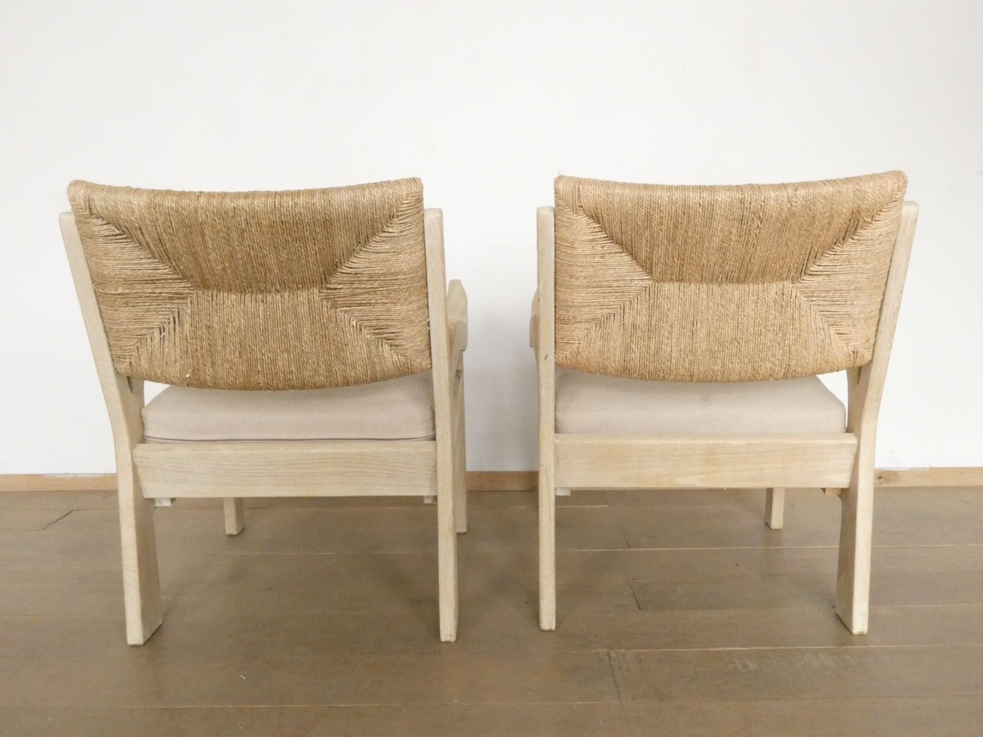 Pair of Lucca Studio Phoebe Oak Chairs with Linen Cushions