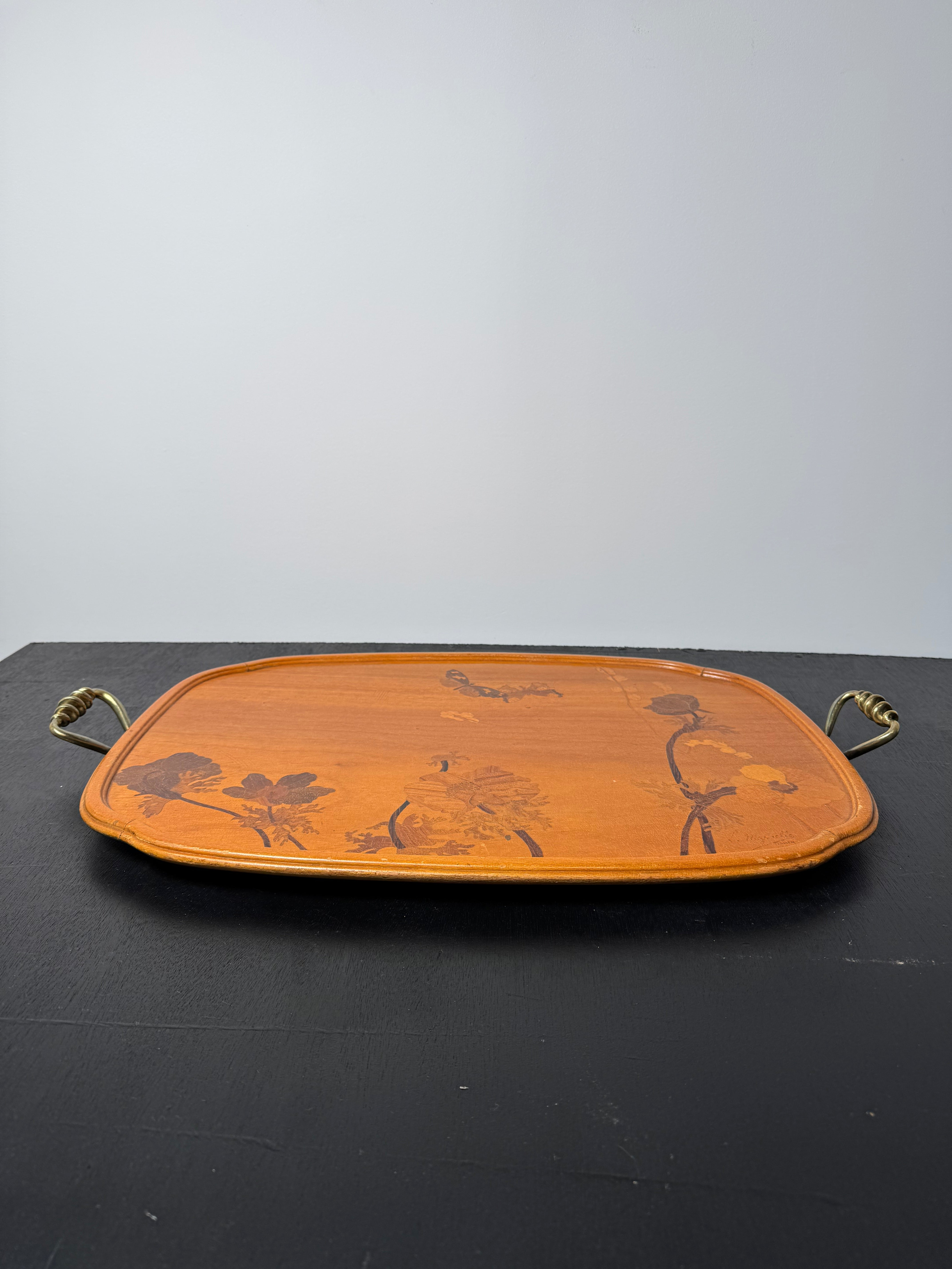 Vintage Majorelle Art Nouveau Wood Tray