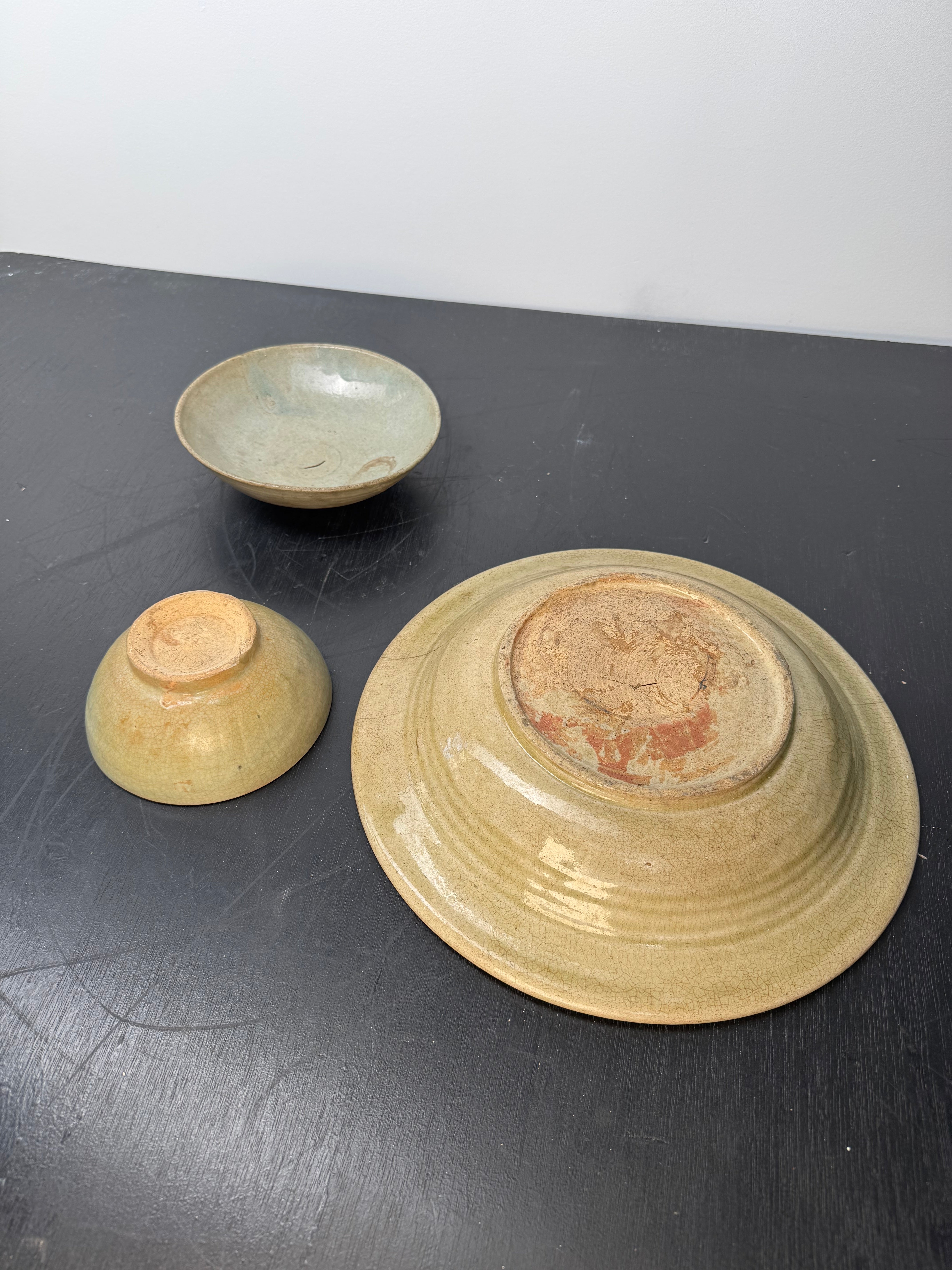 Collection of (3) Song Dynasty Celadon Colored Bowls