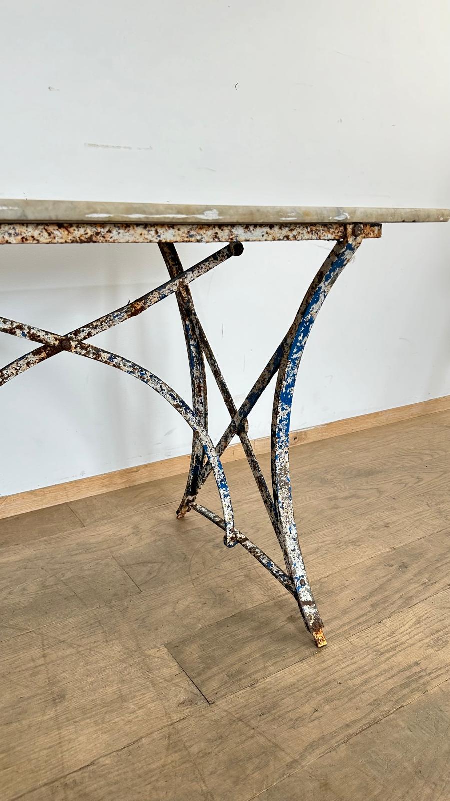 French 19th Century Iron Table with Marble Top