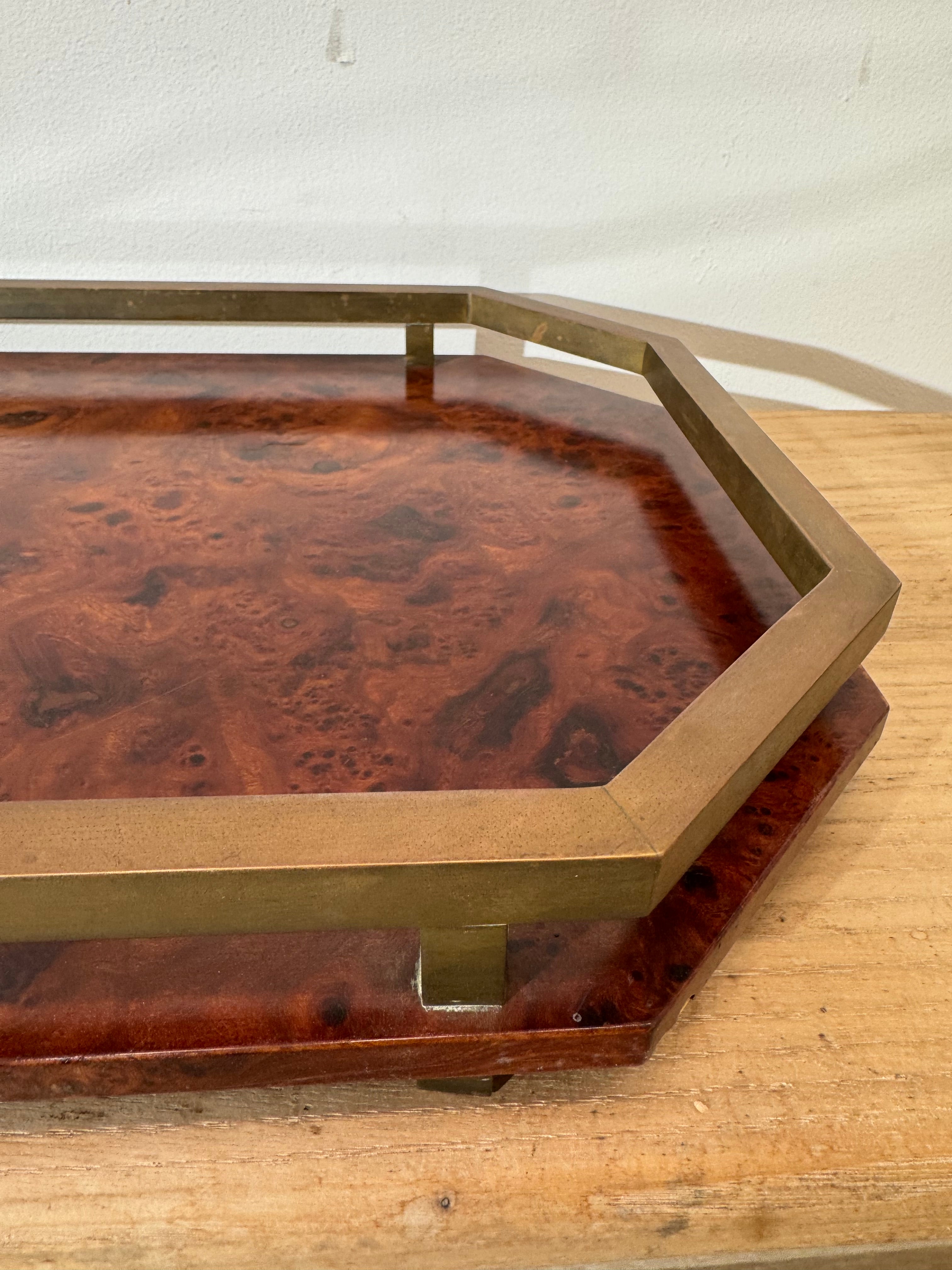 Vintage Burlwood & Bronze Tray