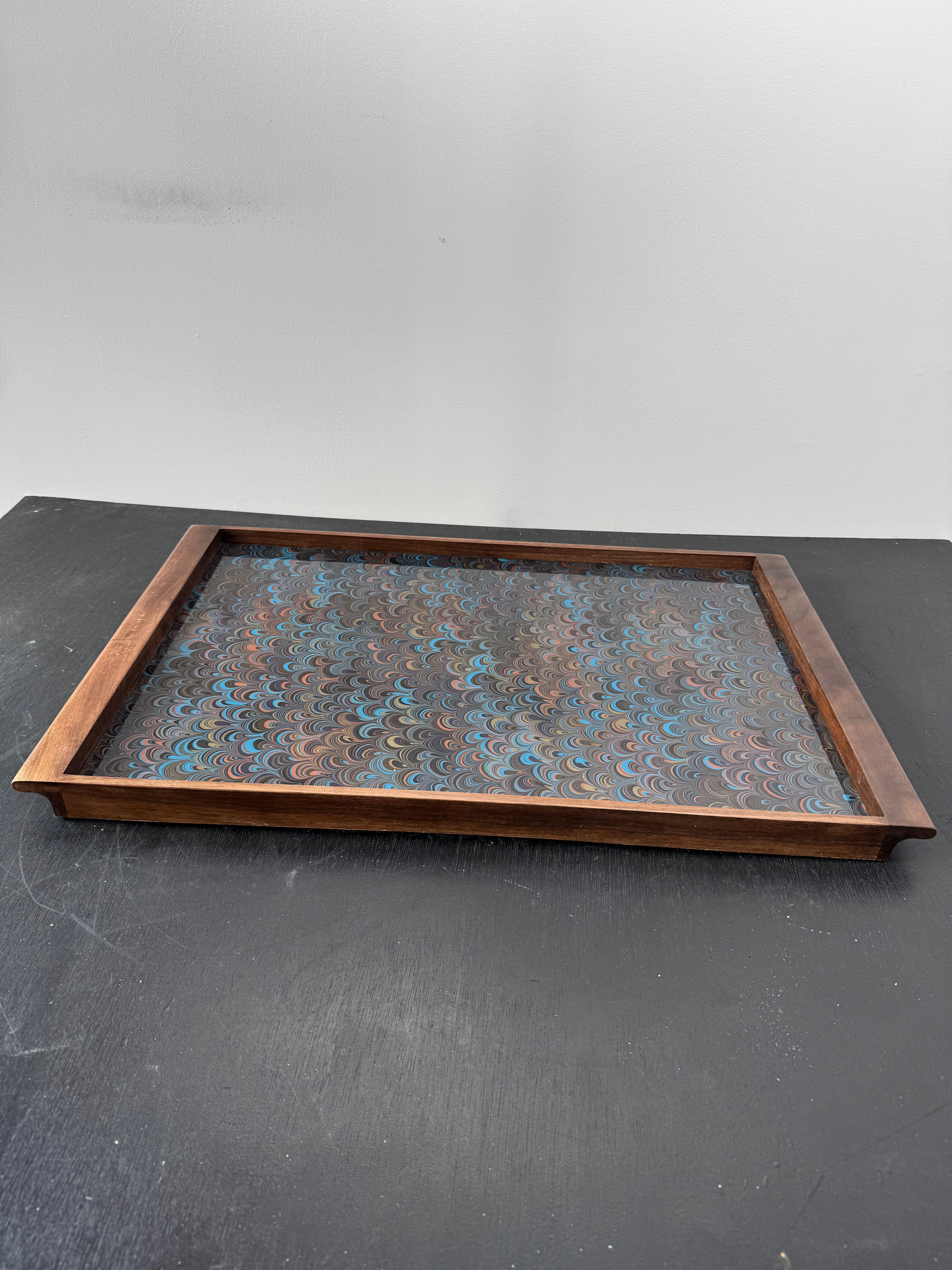 Limited Edition Walnut & Vintage Italian Marbleized Paper Tray