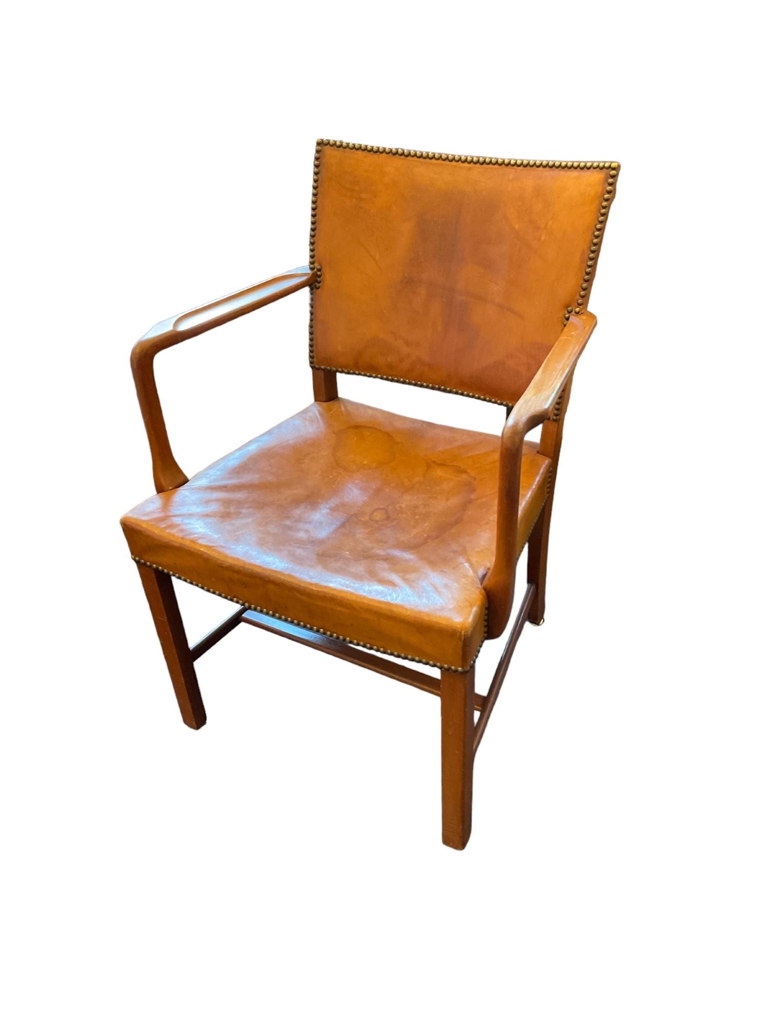 1930's Danish Cabinetmaker Cuban Mahogany Arm Chair in Leather