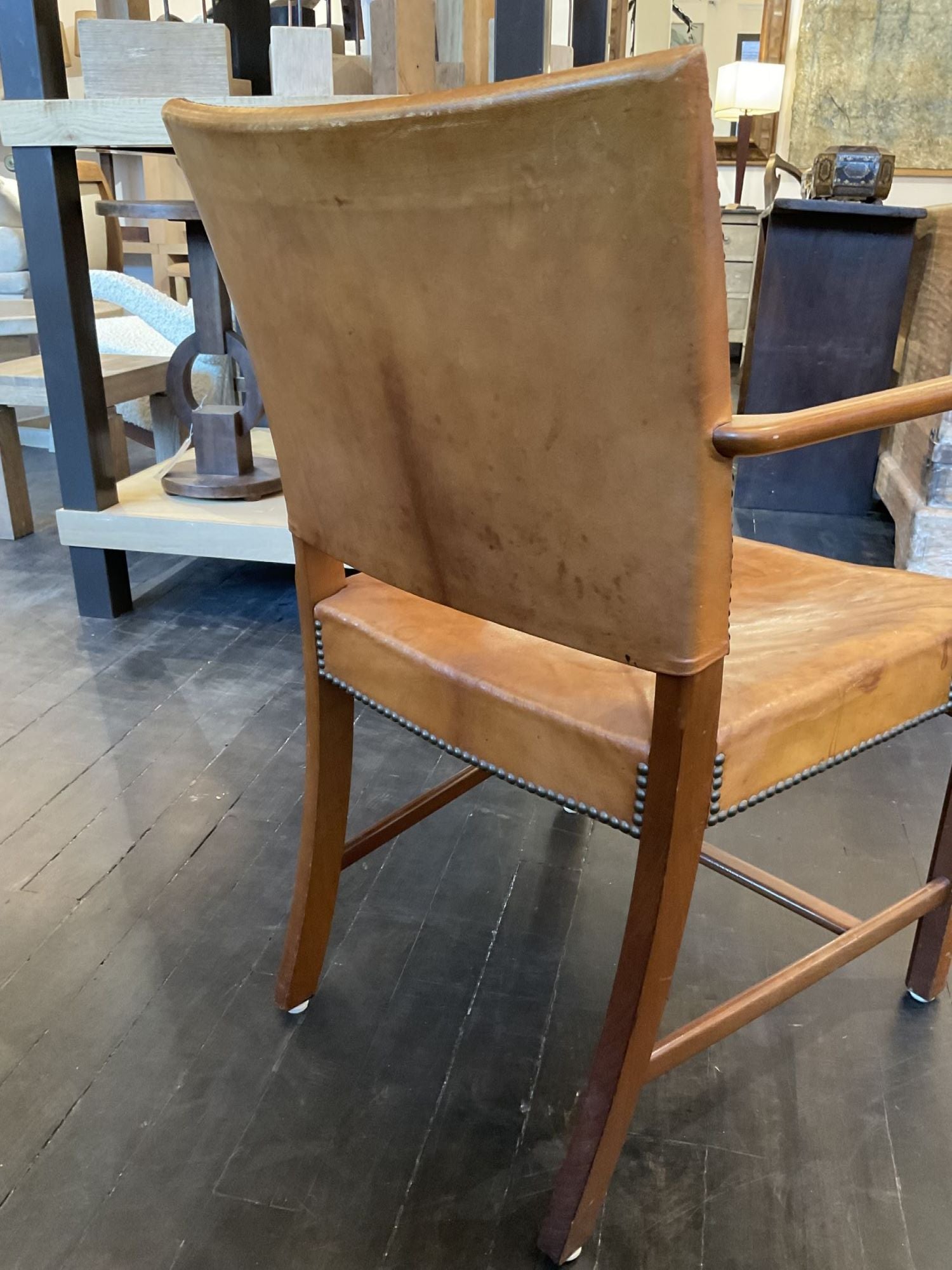 1930's Danish Cabinetmaker Cuban Mahogany Arm Chair in Leather