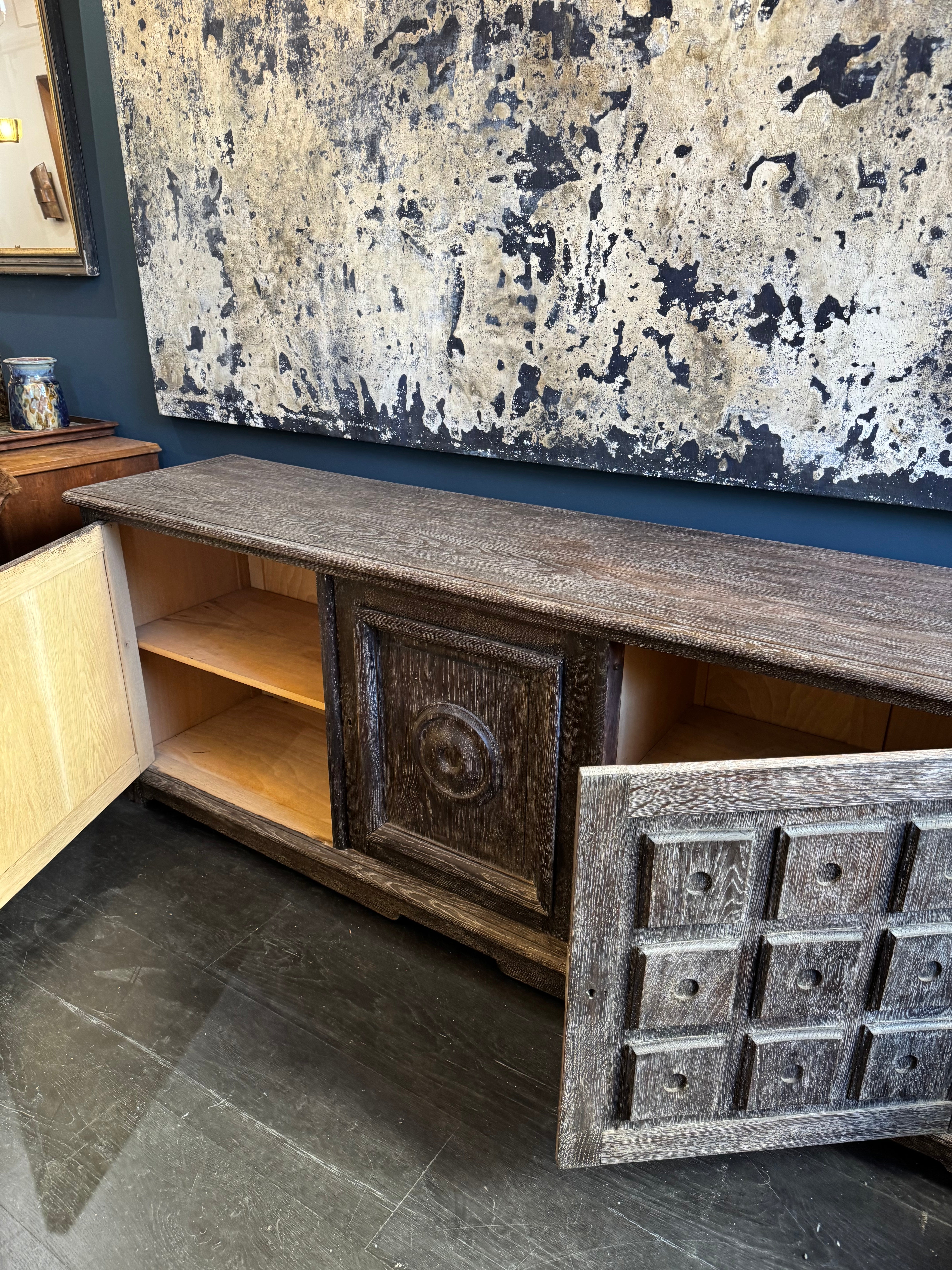 French 1940's Grey Cerused Oak Sideboard