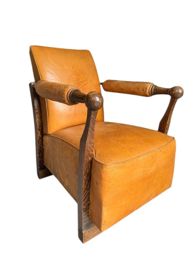 Exceptional French 1930's Leather Arm Chair