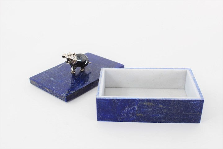 Lapis Lazuli Box with Silver Hippo Handle