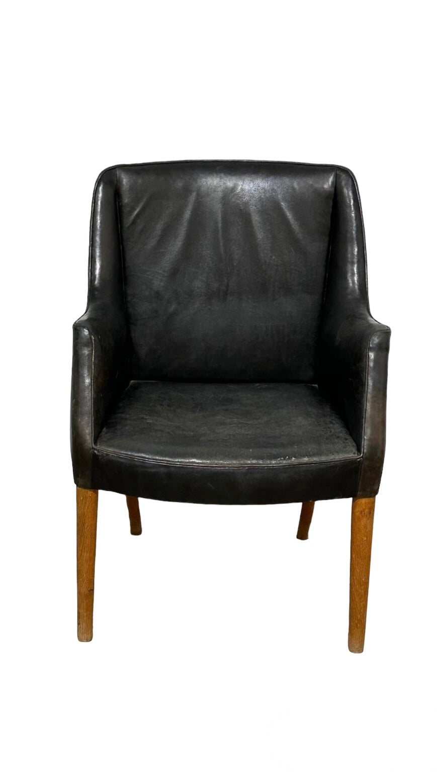 Pristine Danish 1940's Black Leather Chair