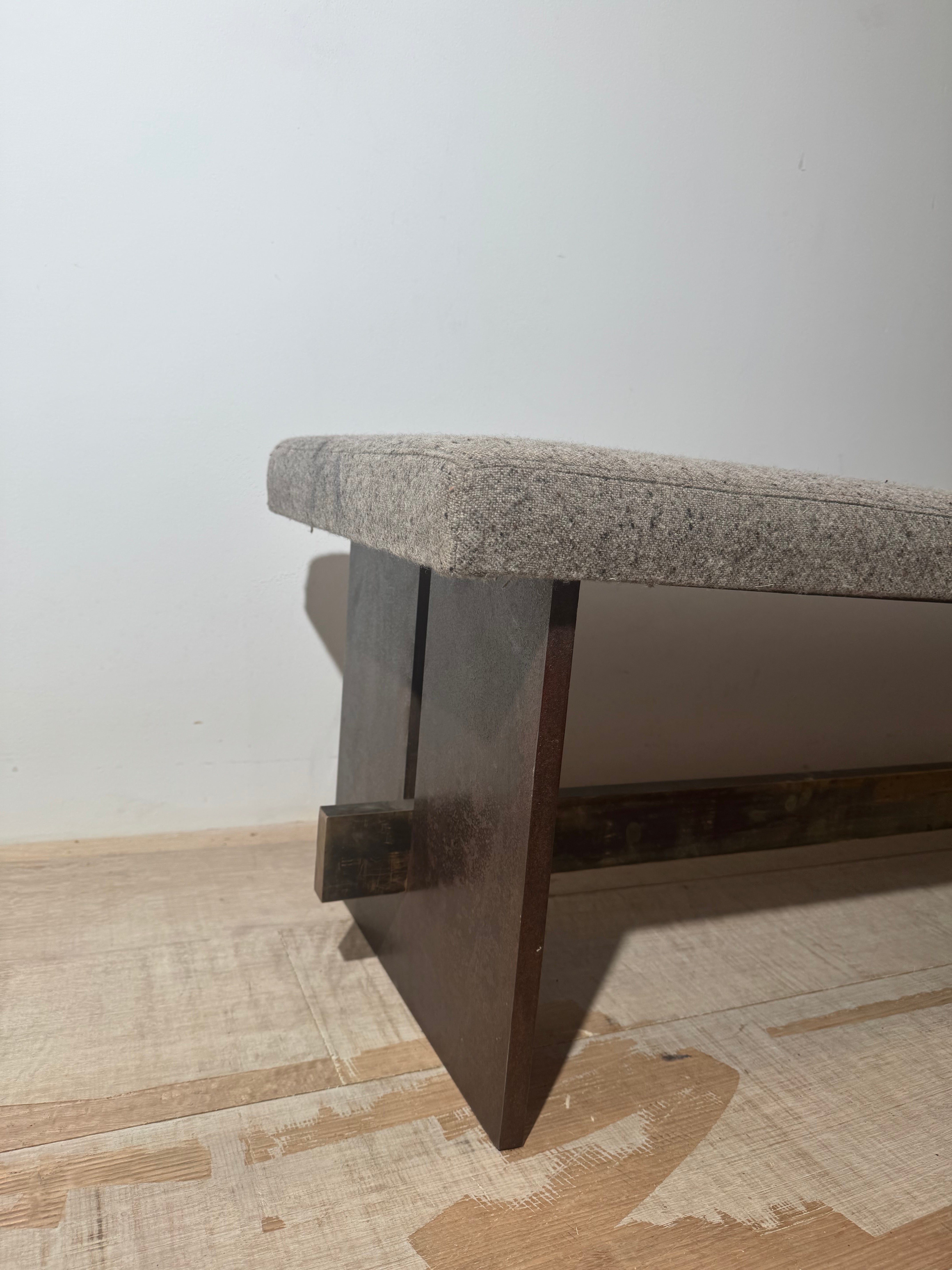 Massive One of Kind Steel, Bronze and Upholstered Bench