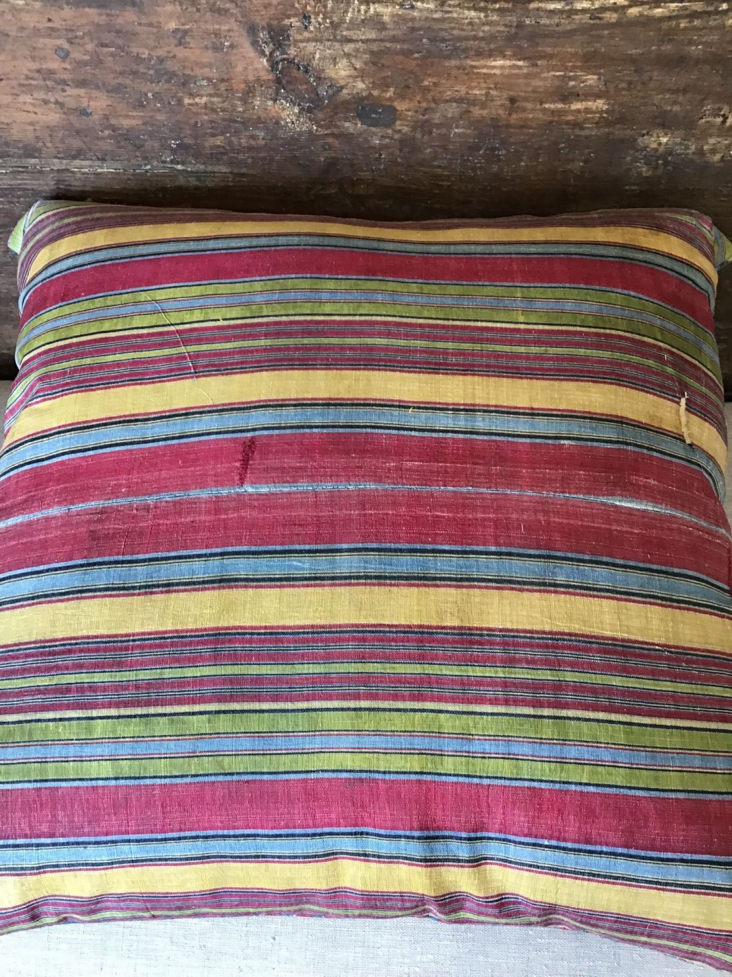 Limited Edition Antique Wood Block and Striped Textile Pillow