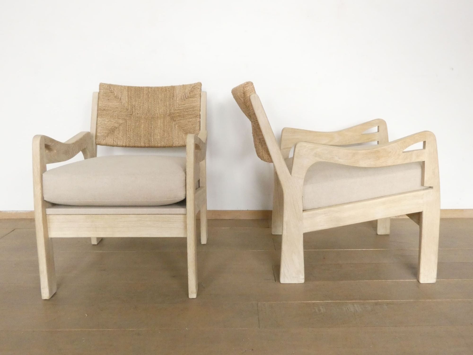 Pair of Lucca Studio Phoebe Oak Chairs with Linen Cushions