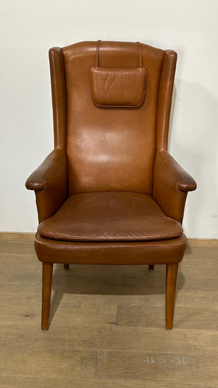 Single Danish Mid Century Leather Chair