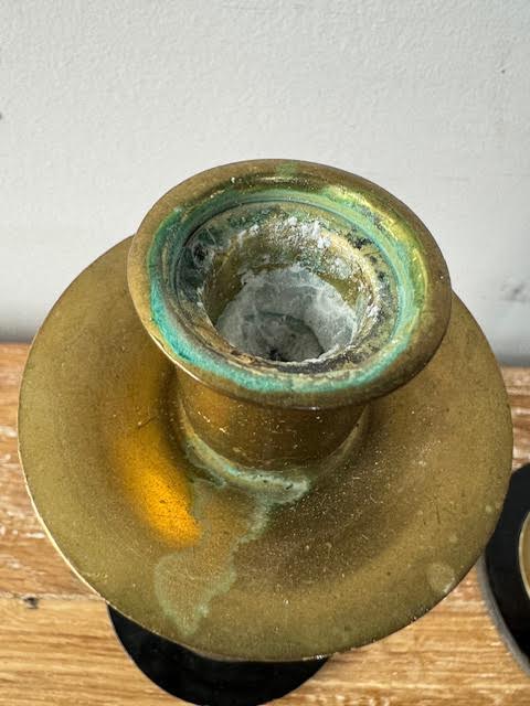 A Pair of 1930's Deco Brass and Bakelite Candlesticks