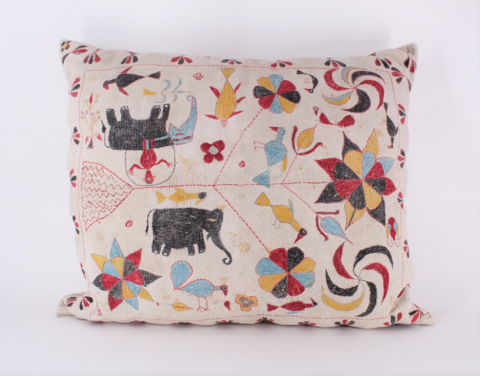 Rare Indian Embroidery Textile Pillow